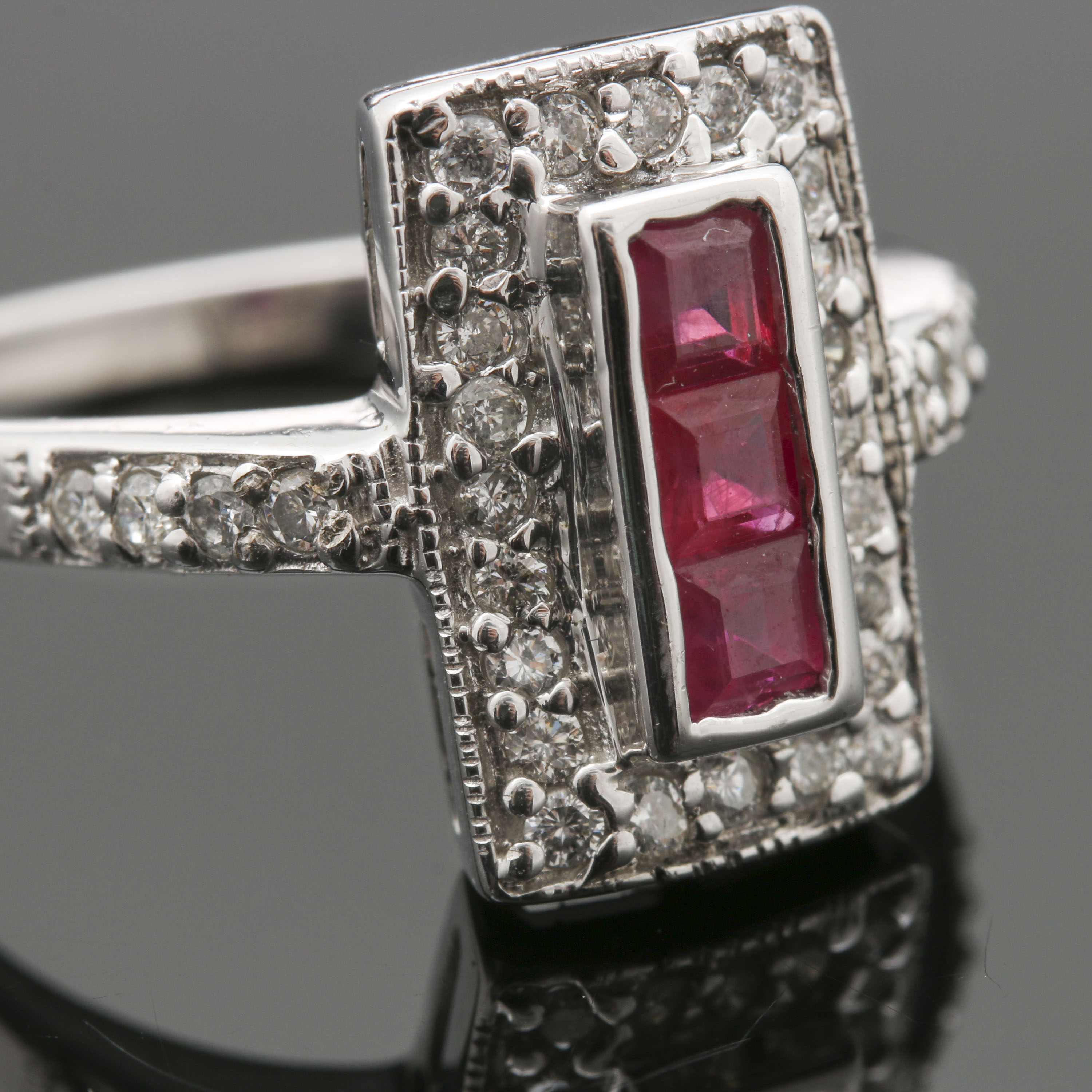 14K White Gold Ruby Diamond Ring