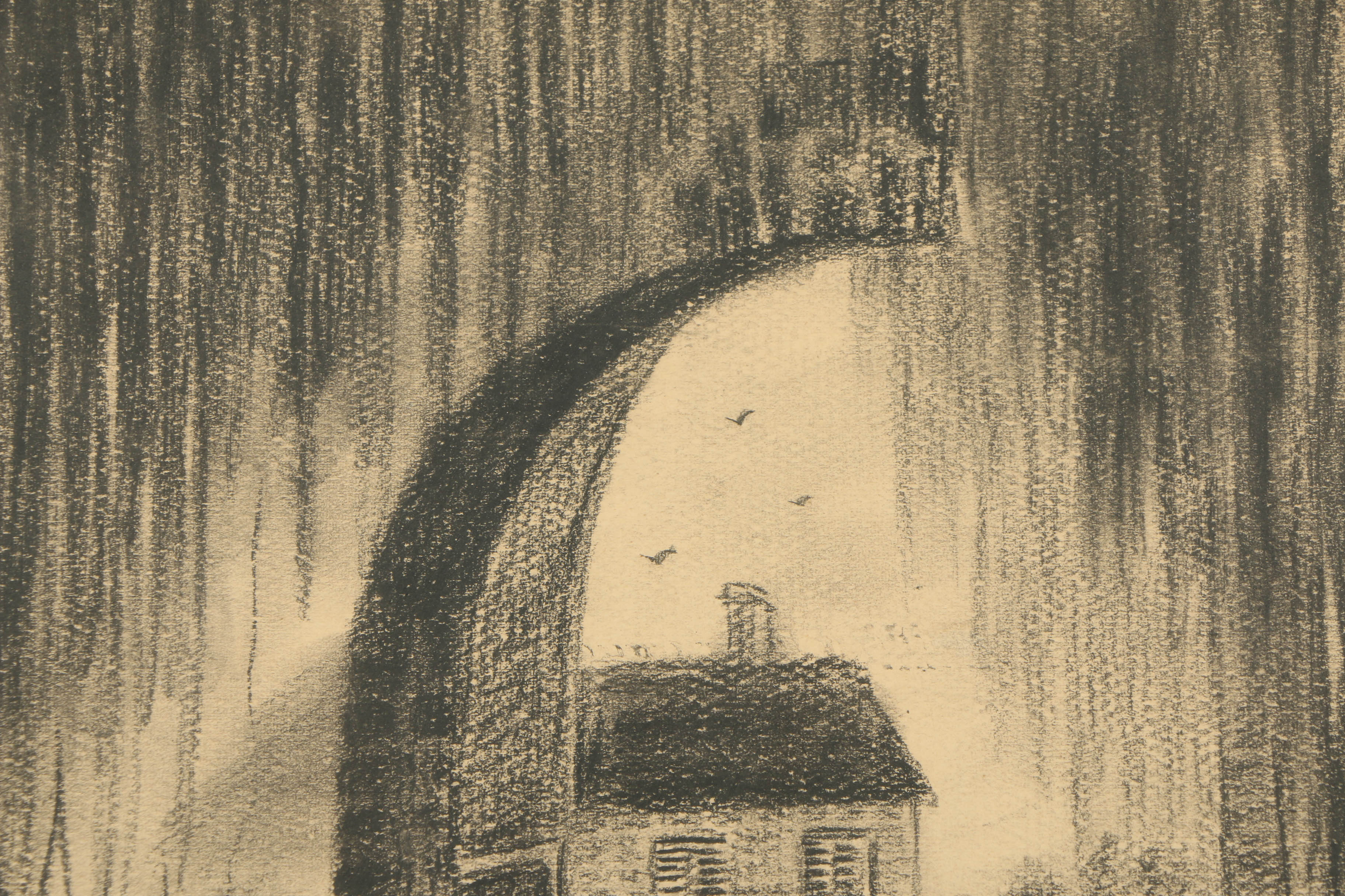 Charcoal Drawing on Paper of Courtyard