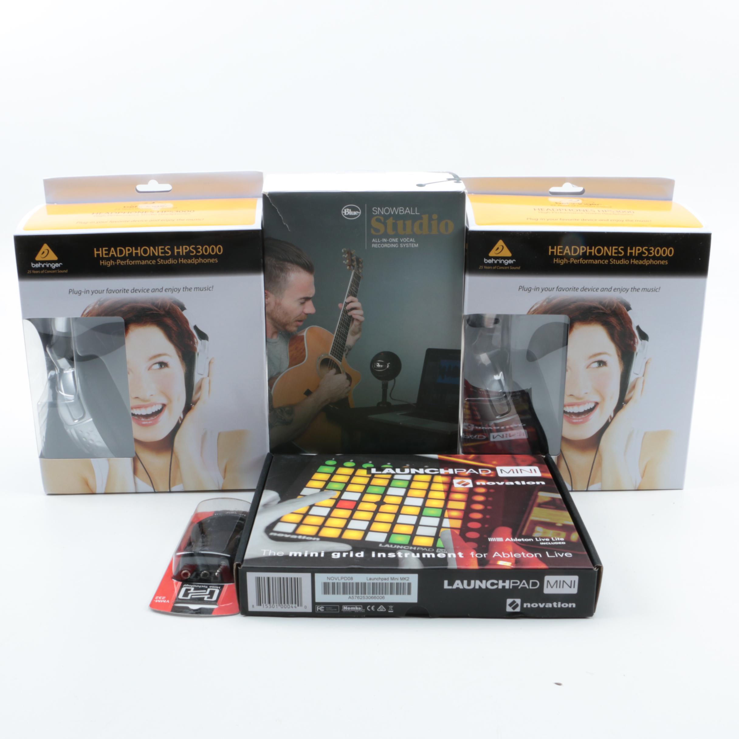 Novation Launchpad Mini, Snowball Studio Vocal Recording and Headphones