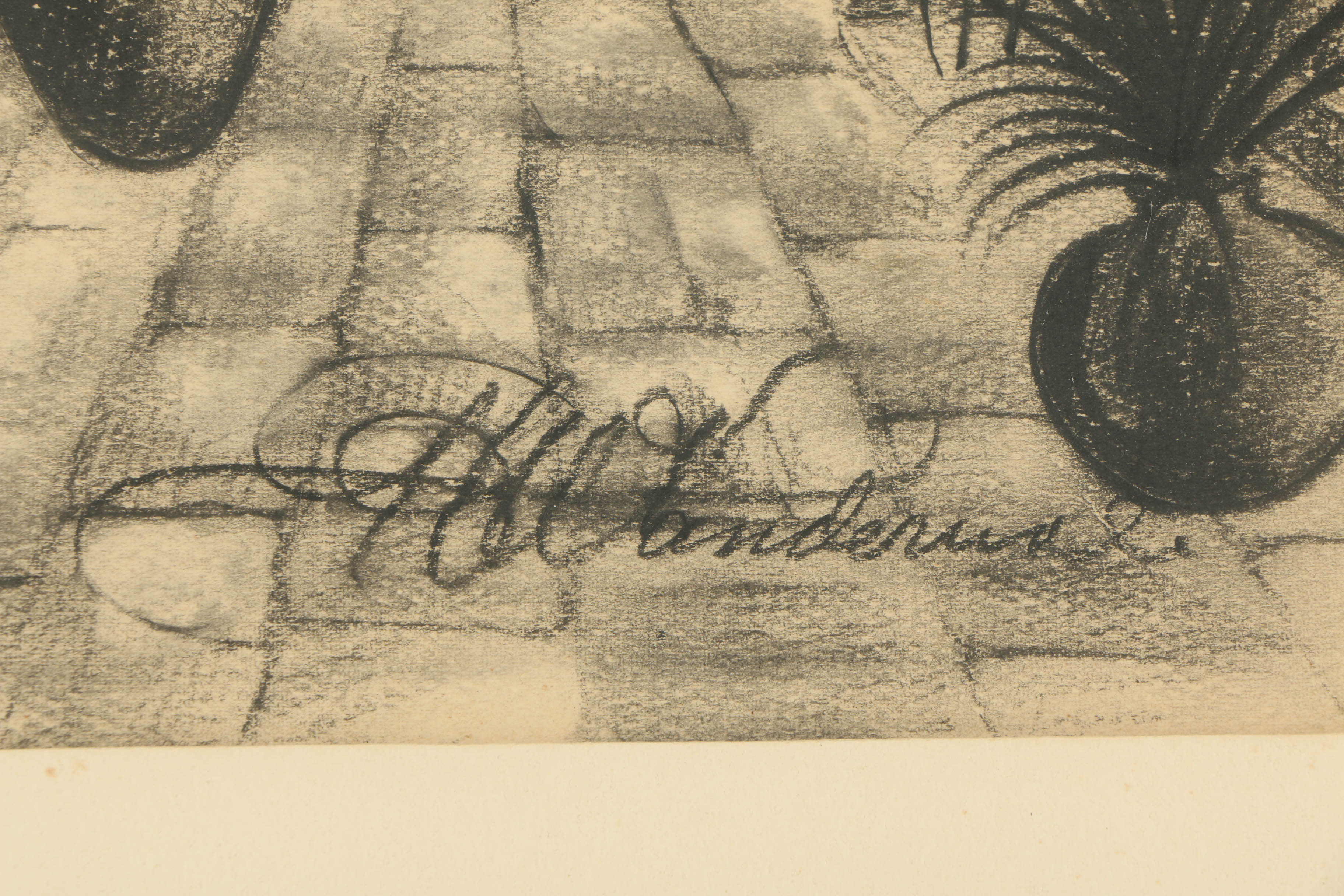 Charcoal Drawing on Paper of Courtyard