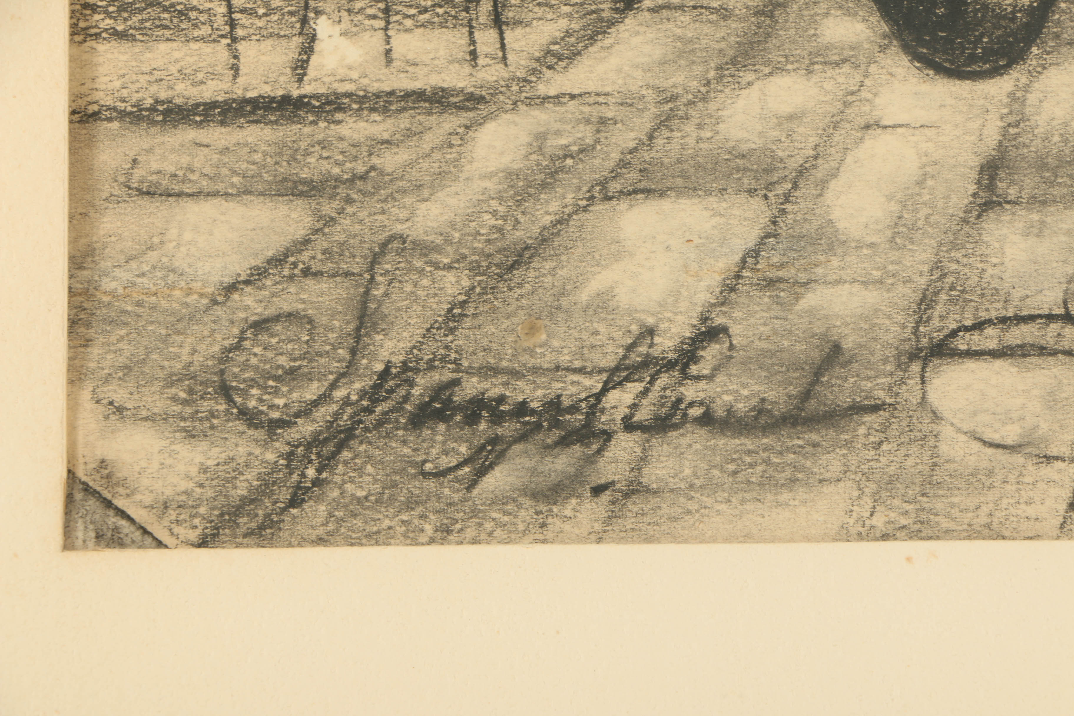 Charcoal Drawing on Paper of Courtyard