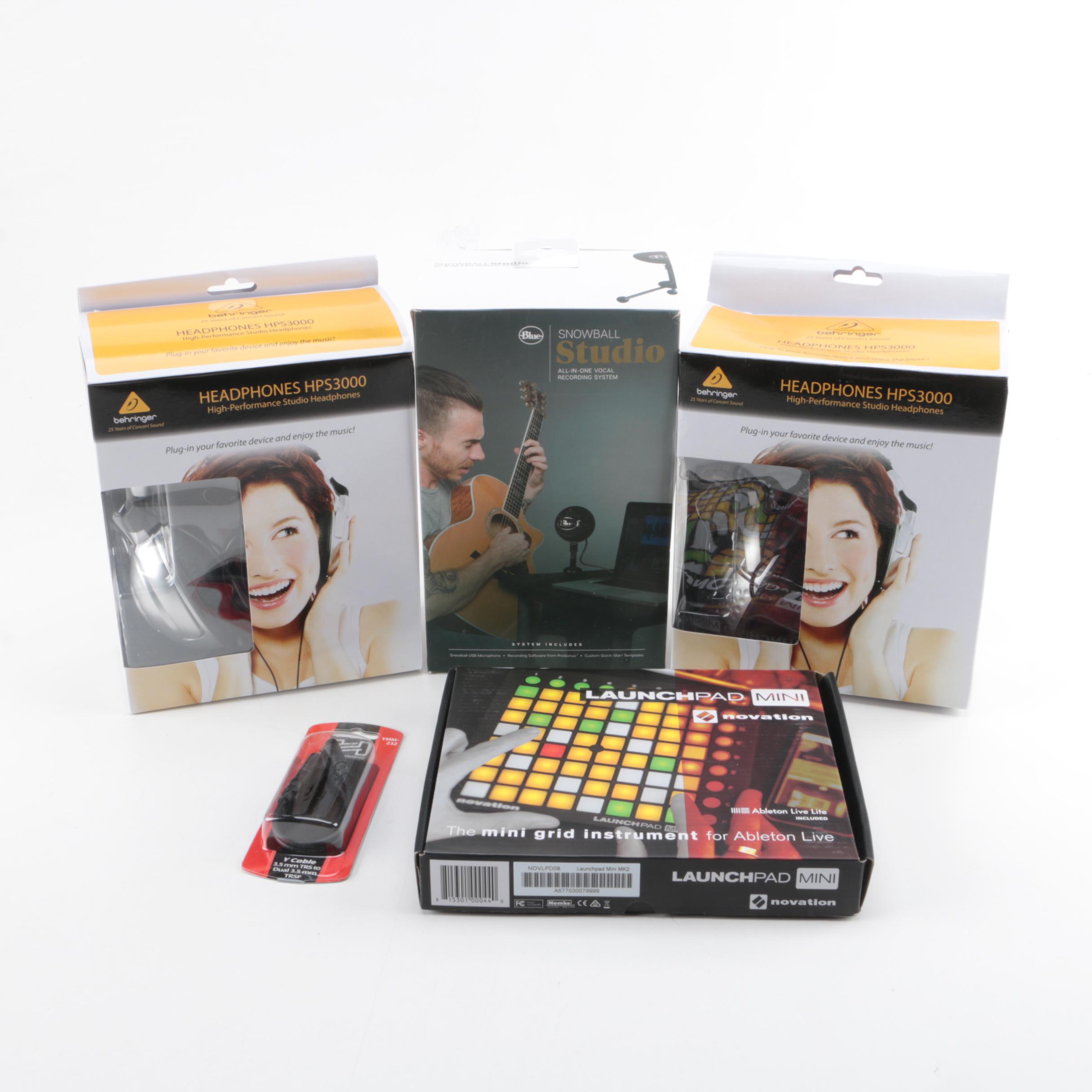 Novation Launchpad Mini, Snowball Studio Vocal Recording and Headphones