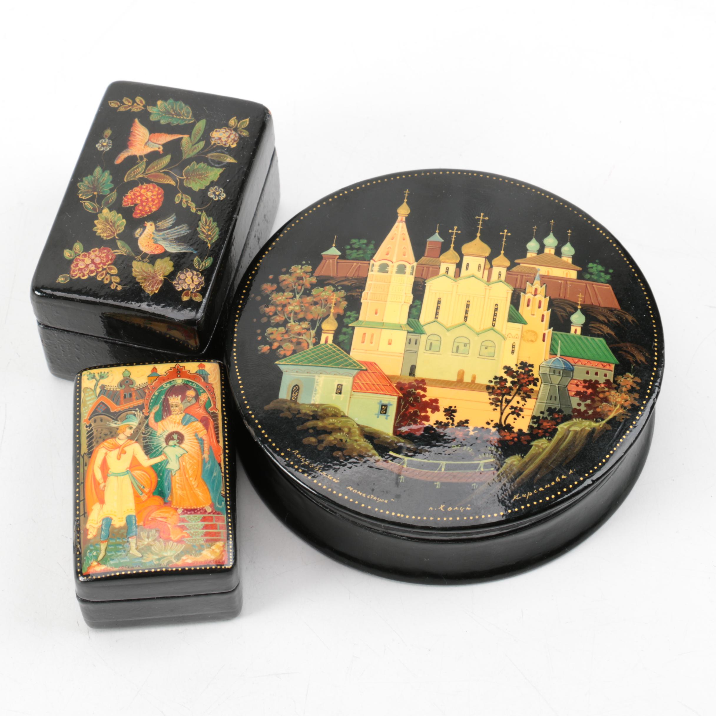 Vintage Russian Lacquered Trinket Boxes