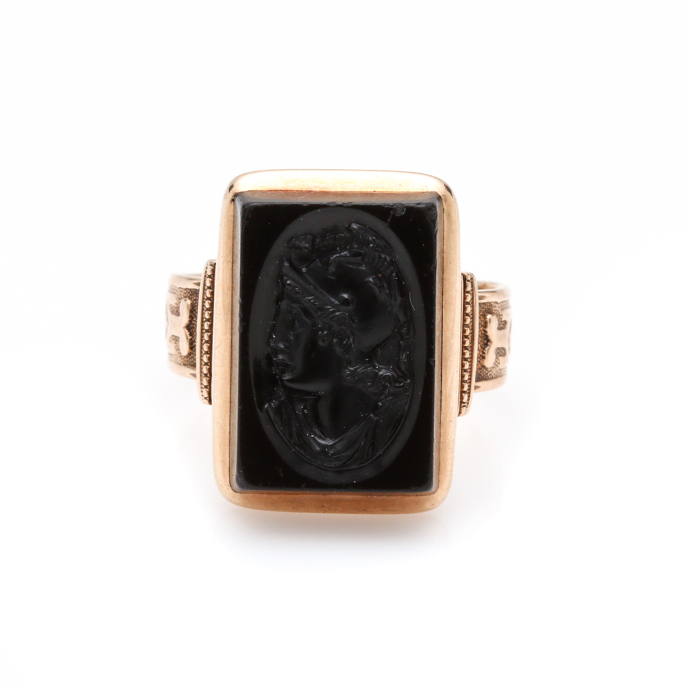14K Yellow Gold Black Onyx Ring