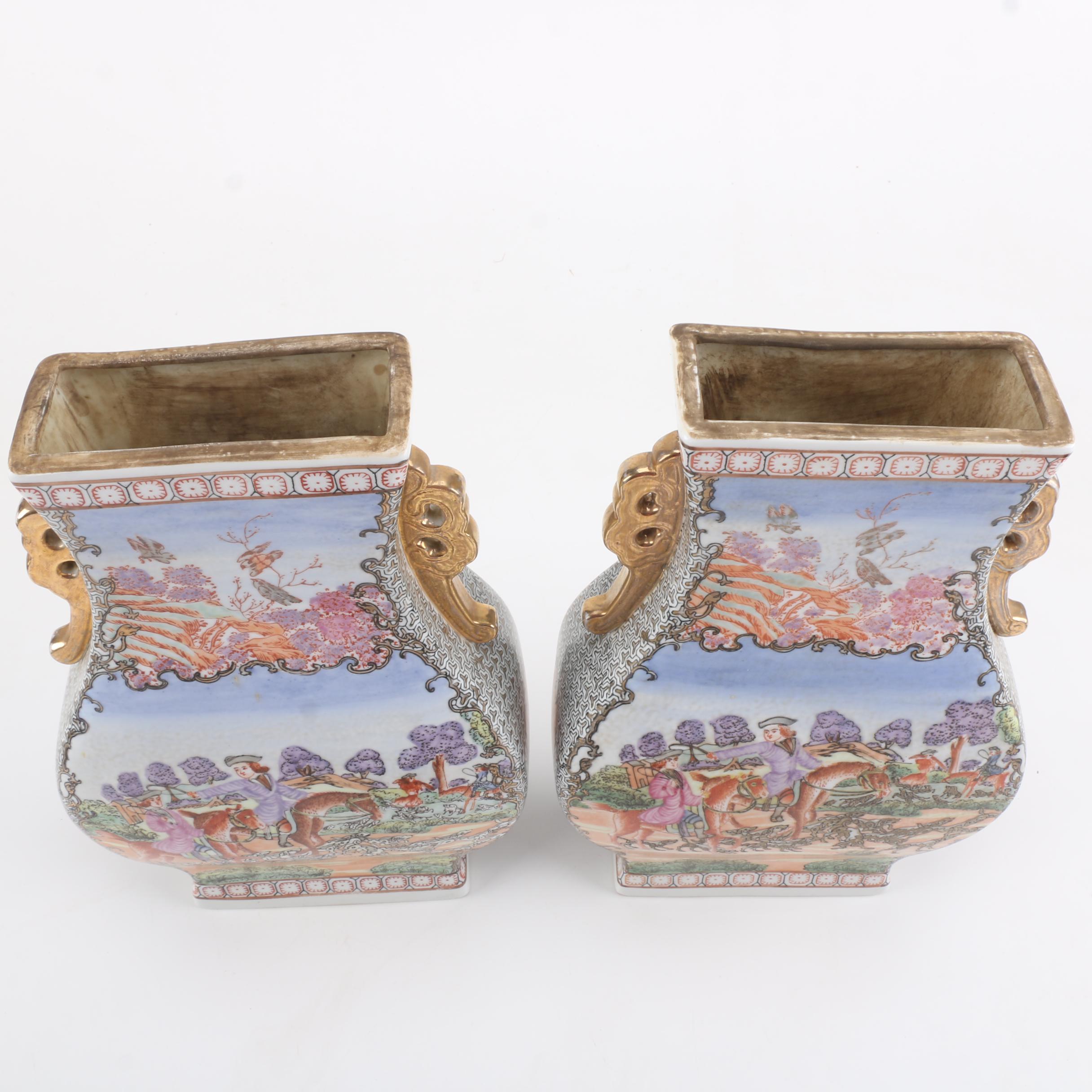 Chinese Export Style Covered Porcelain Urns