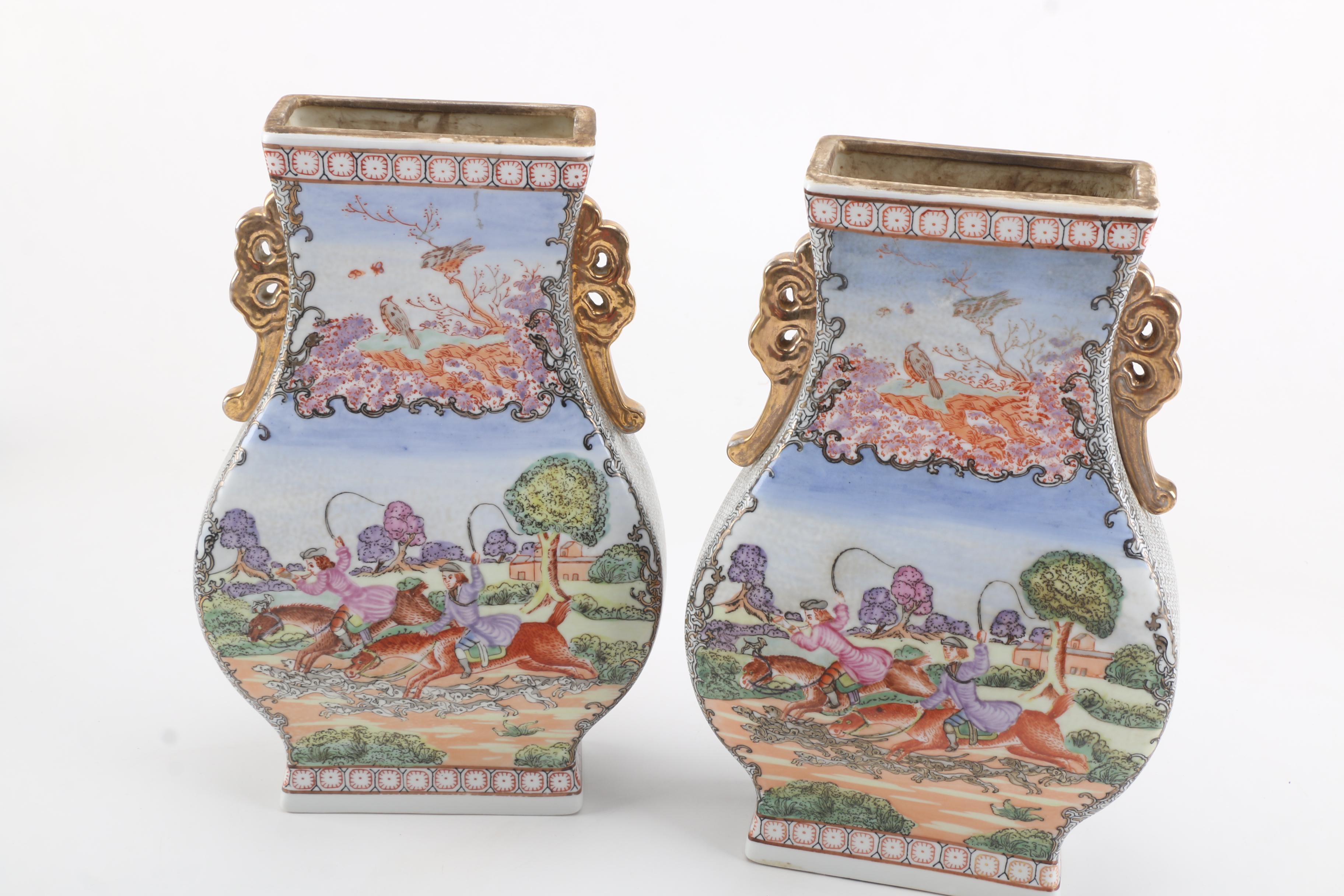 Chinese Export Style Covered Porcelain Urns