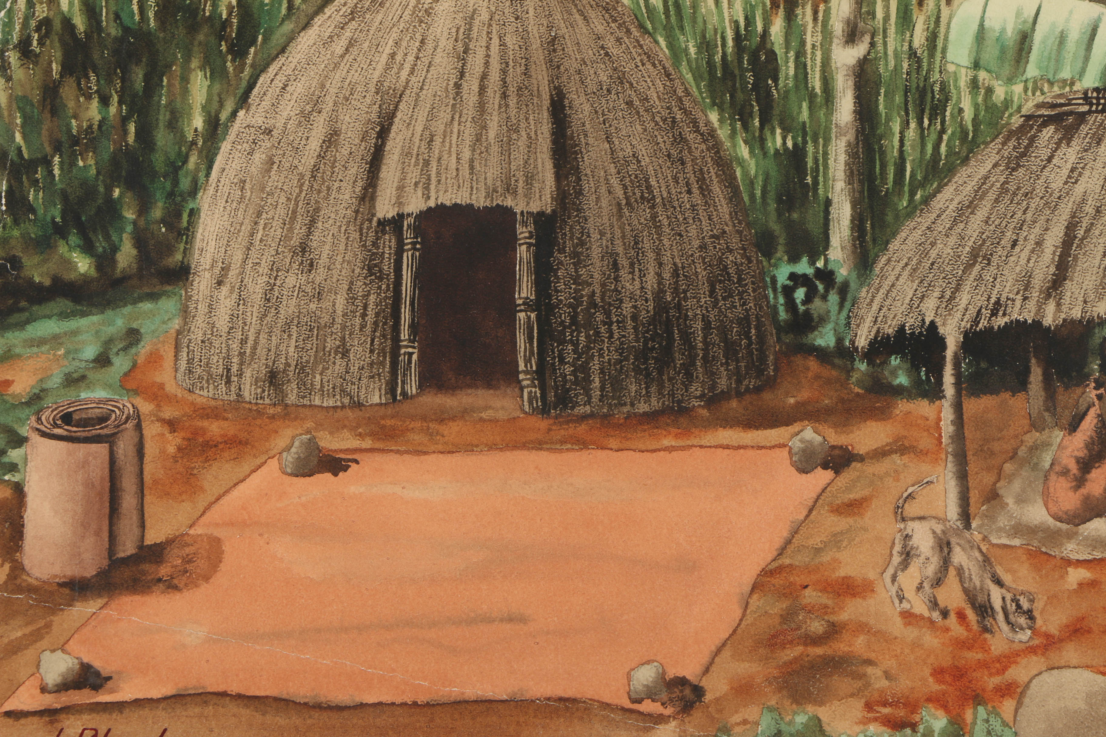 J.P. Ludu Watercolor on Paper "Carpet Work"