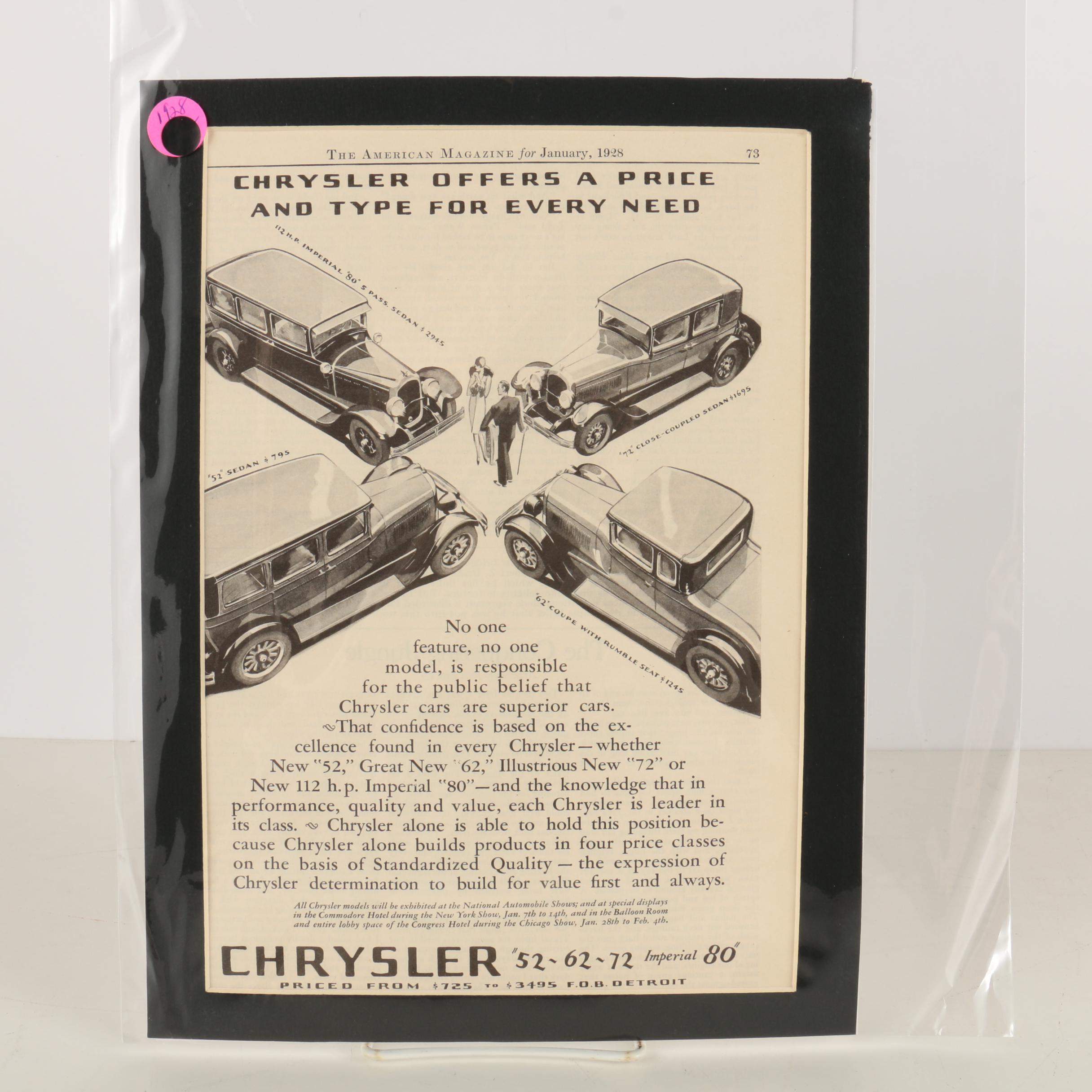 Collection of 1928 Halftone Advertisements from "The American Magazine"