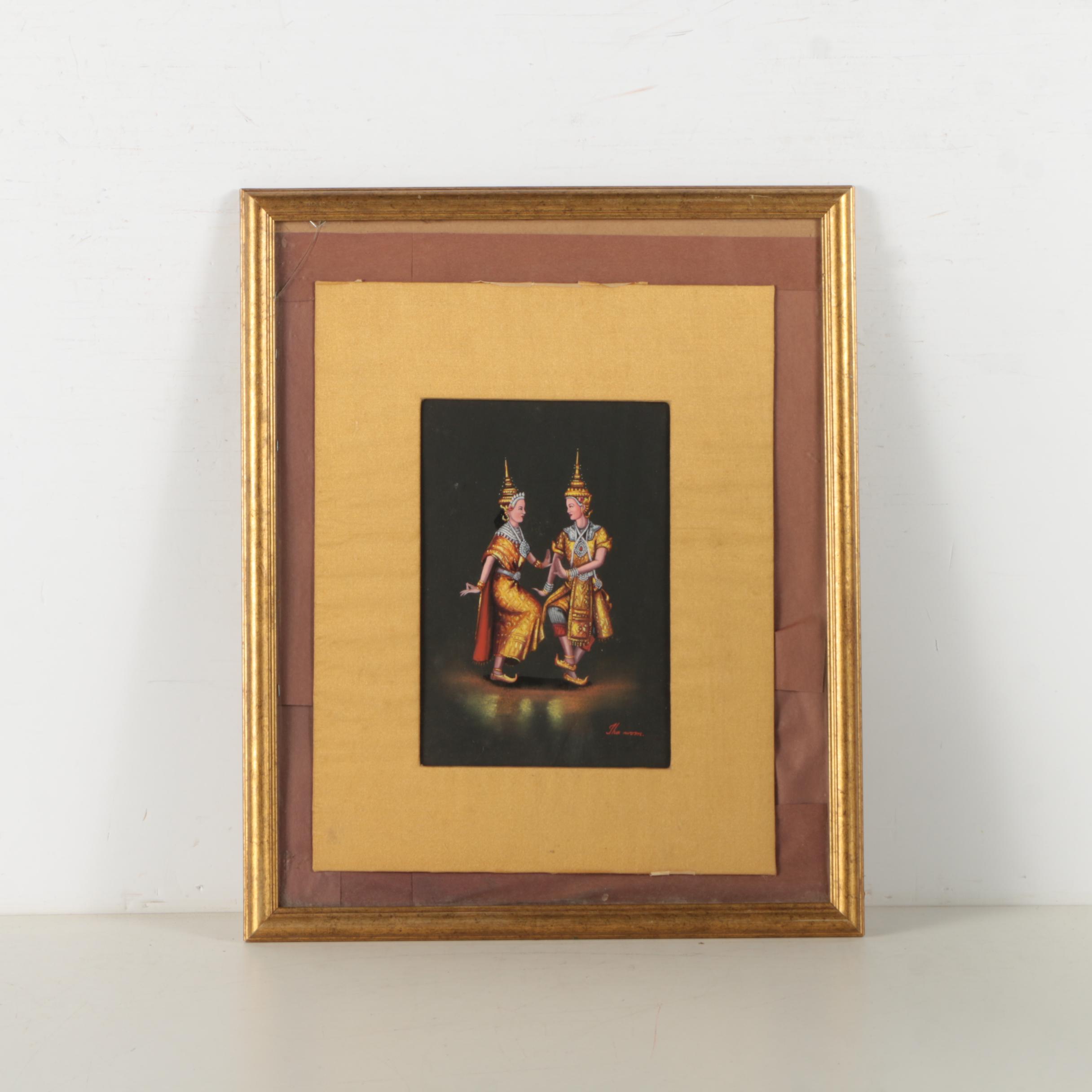 Tha Wom Gouache Painting of Thai Dancers