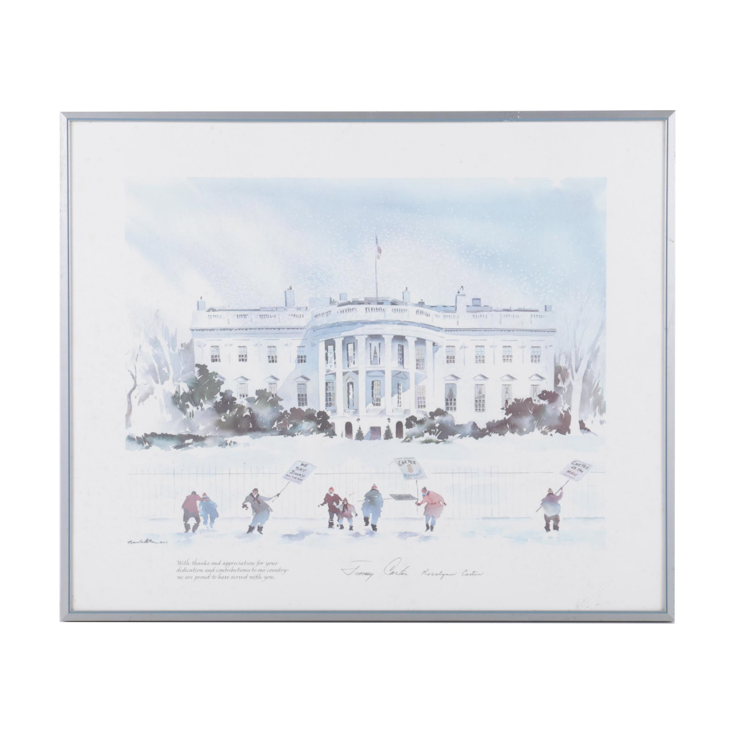 Reproduction Print on Paper After Howard Watson Watercolor of the White House