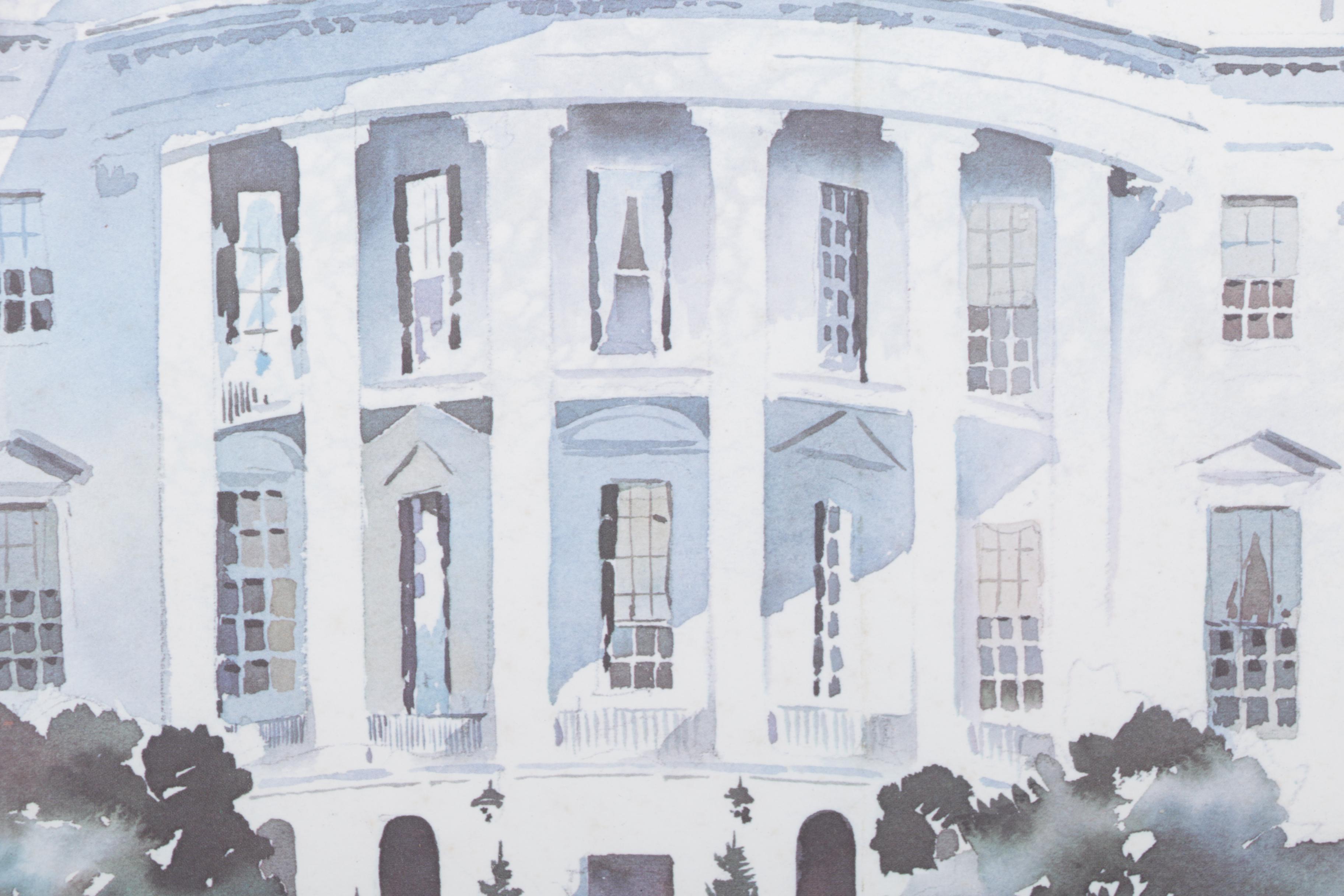 Reproduction Print on Paper After Howard Watson Watercolor of the White House