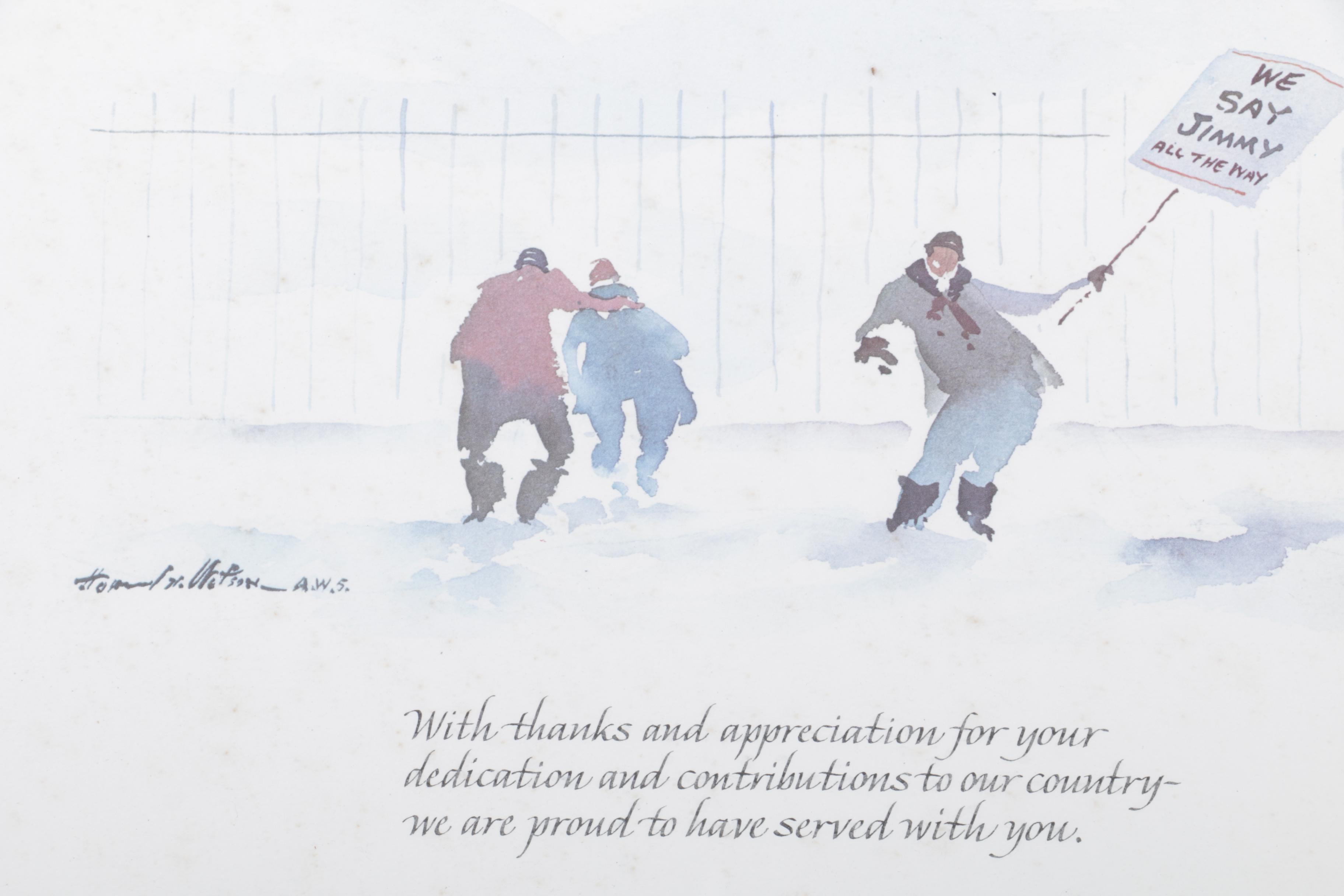 Reproduction Print on Paper After Howard Watson Watercolor of the White House