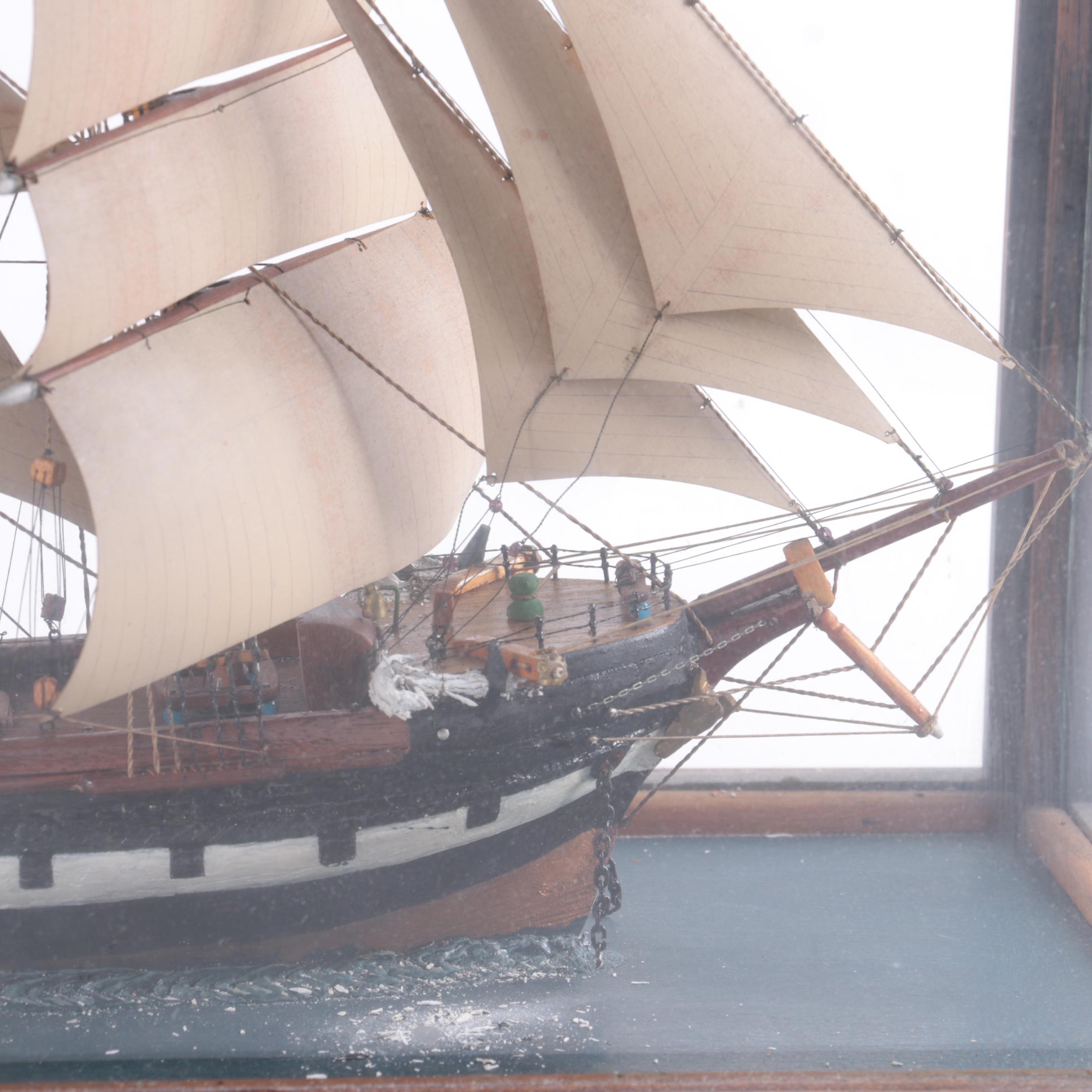 Vintage Model Sailing Ship in Wood Display Box