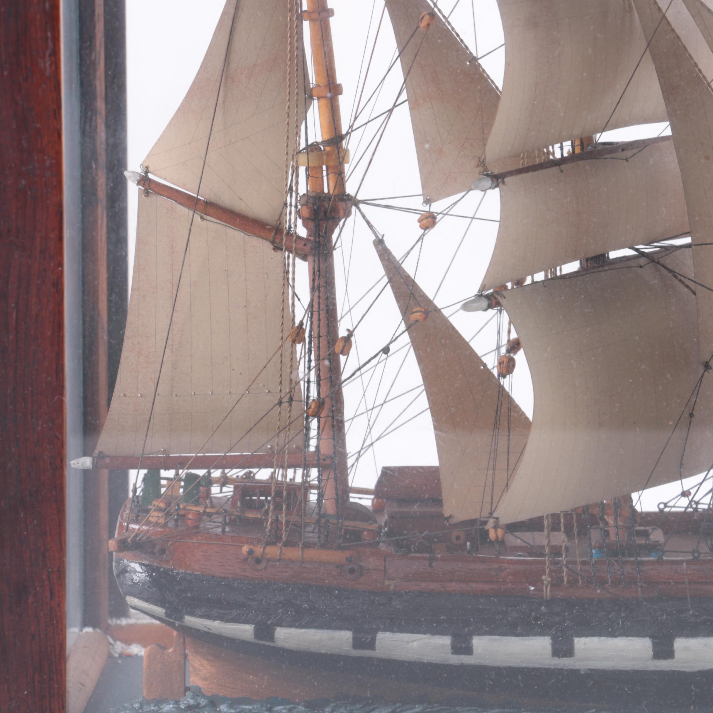 Vintage Model Sailing Ship in Wood Display Box