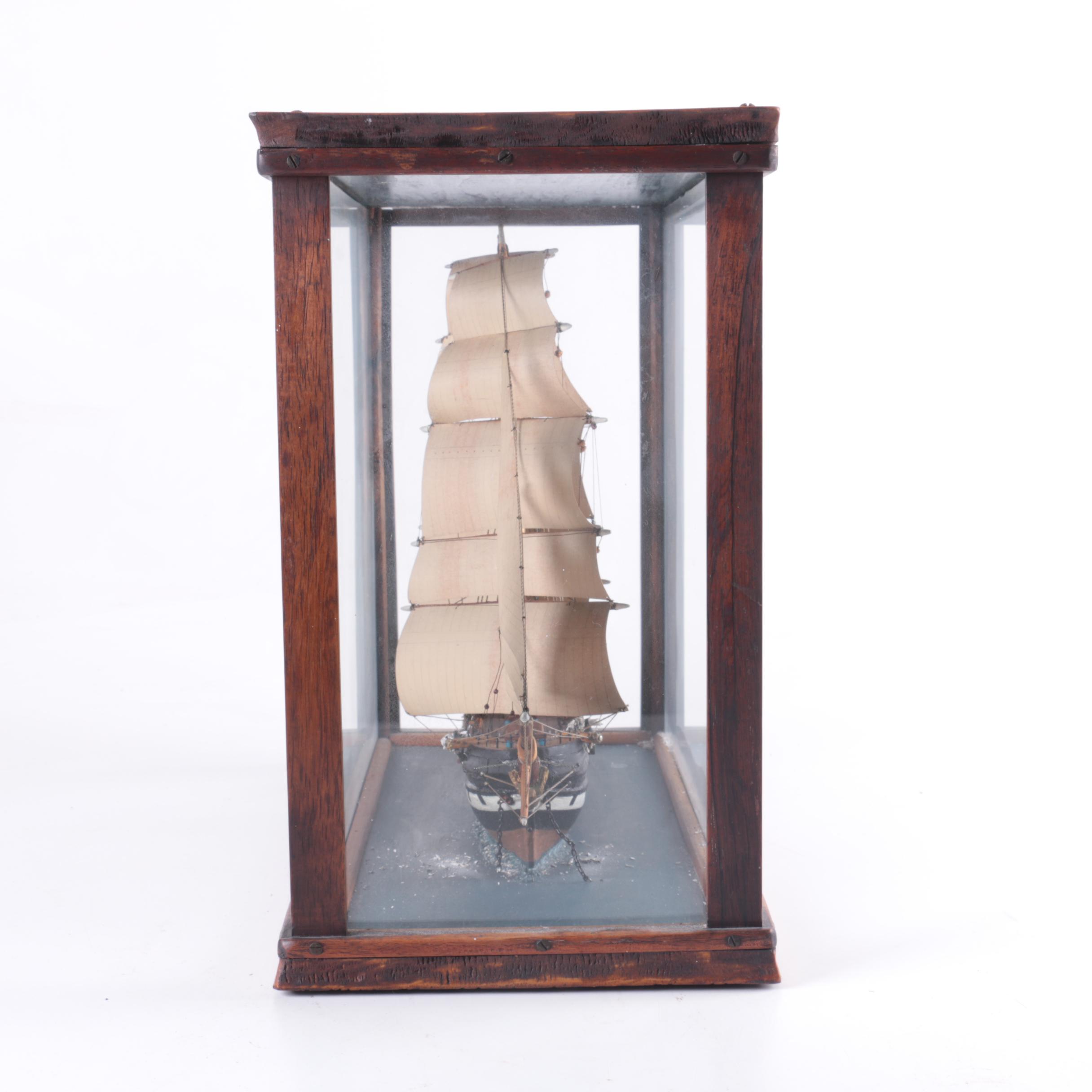 Vintage Model Sailing Ship in Wood Display Box
