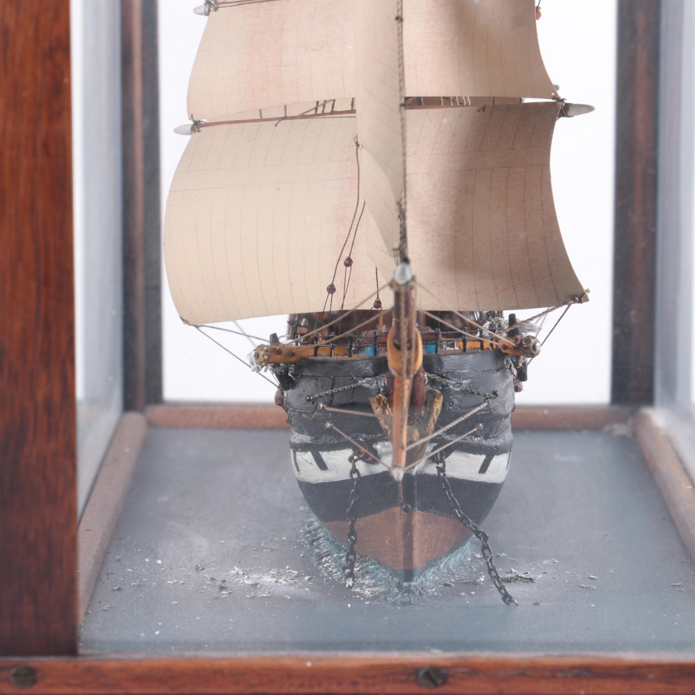 Vintage Model Sailing Ship in Wood Display Box