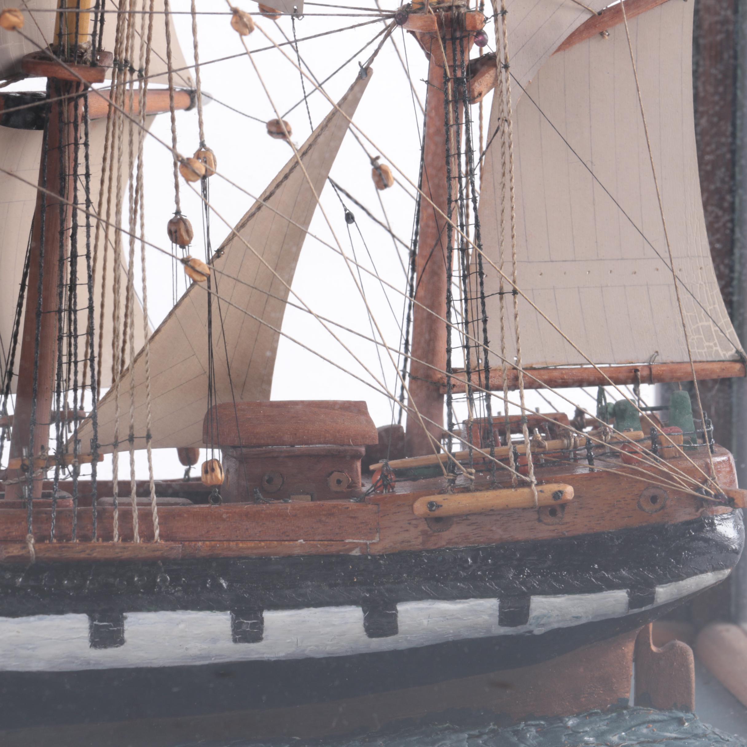 Vintage Model Sailing Ship in Wood Display Box