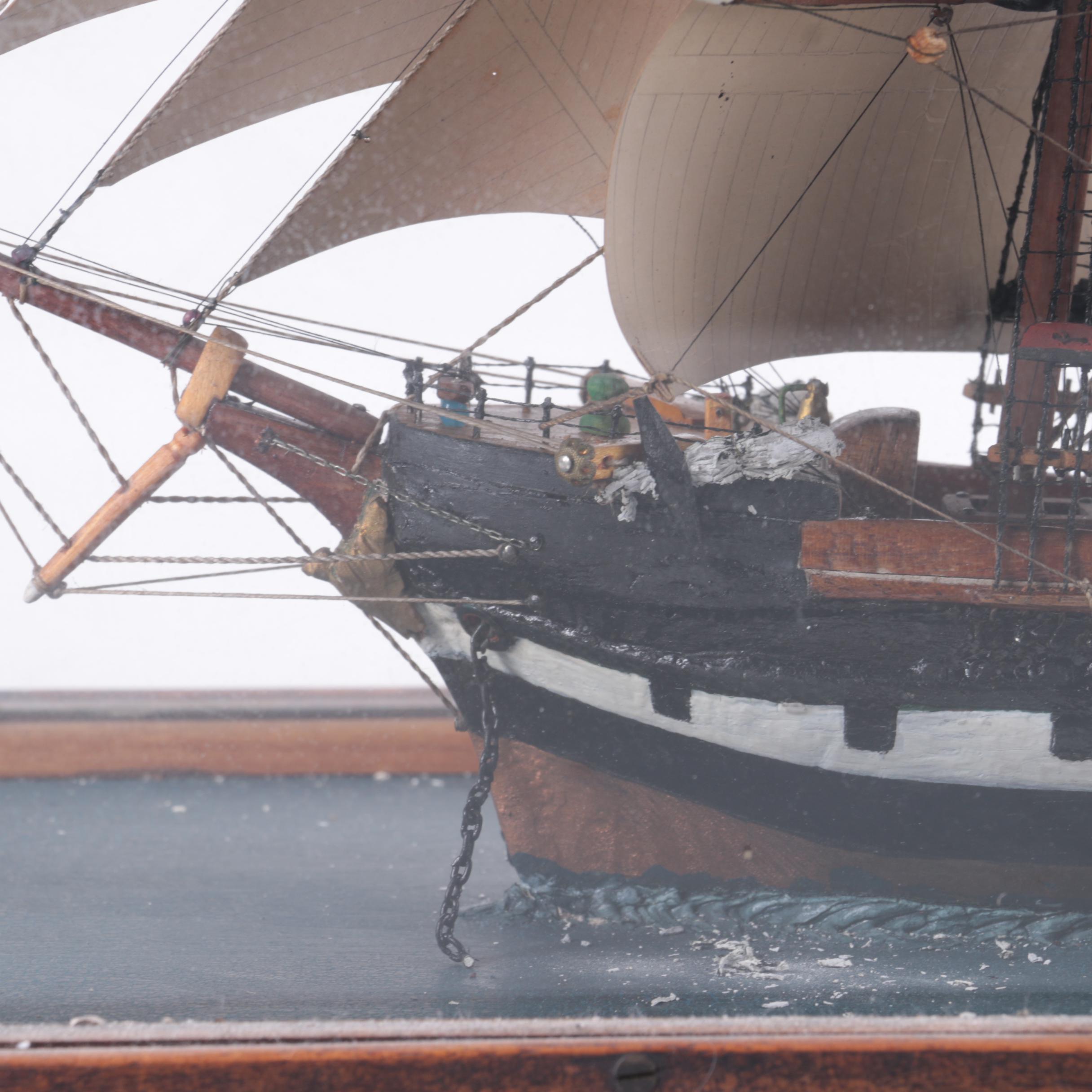 Vintage Model Sailing Ship in Wood Display Box