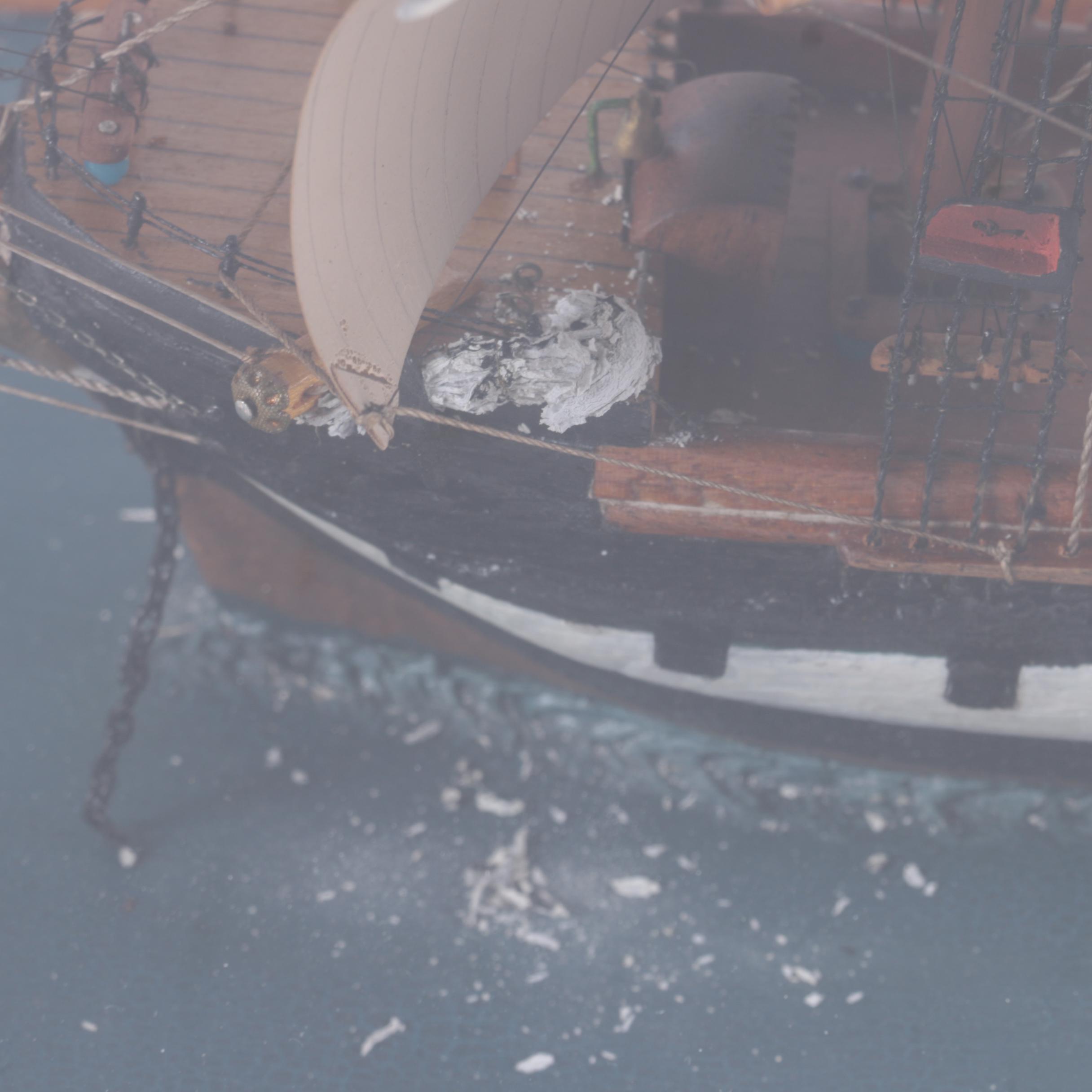Vintage Model Sailing Ship in Wood Display Box