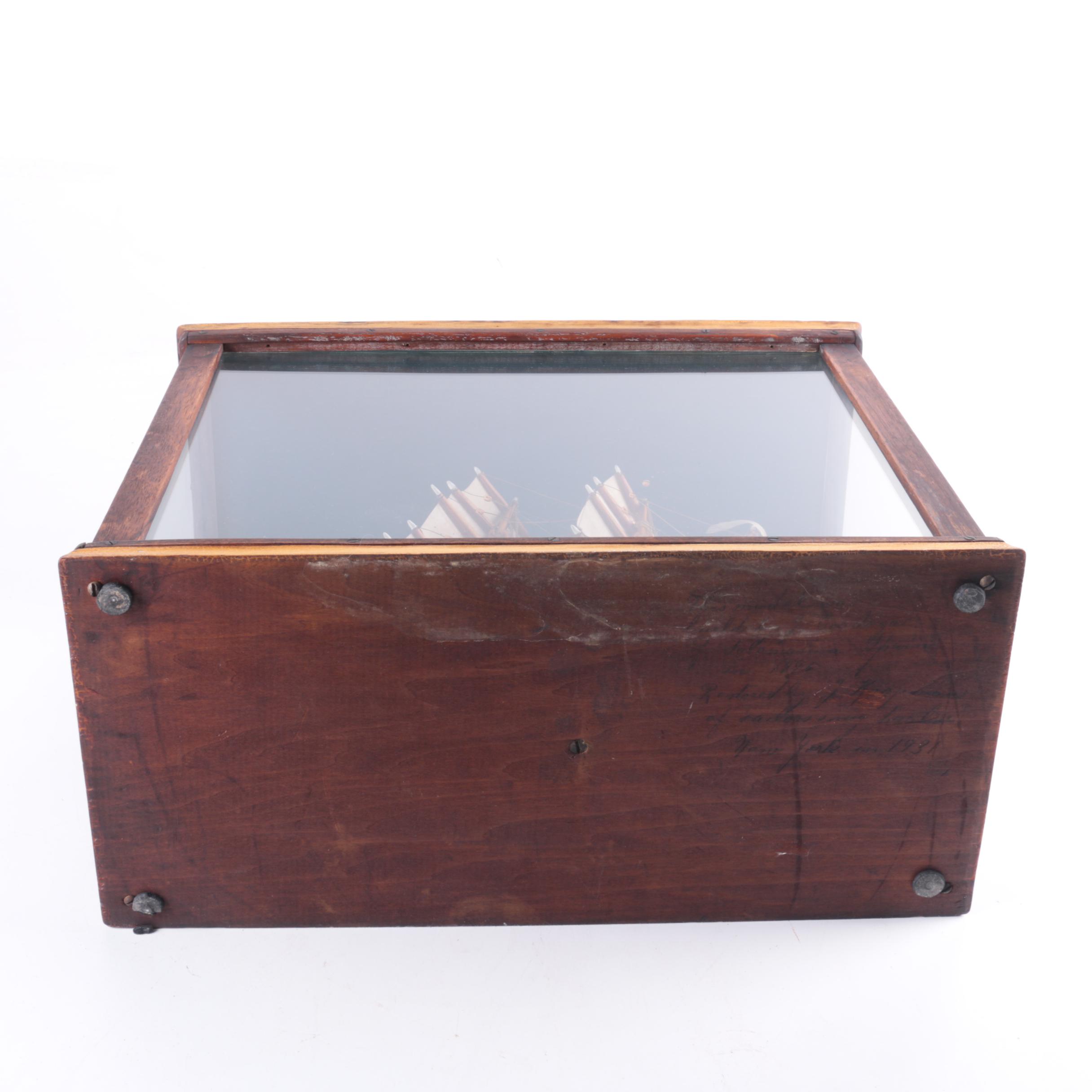Vintage Model Sailing Ship in Wood Display Box