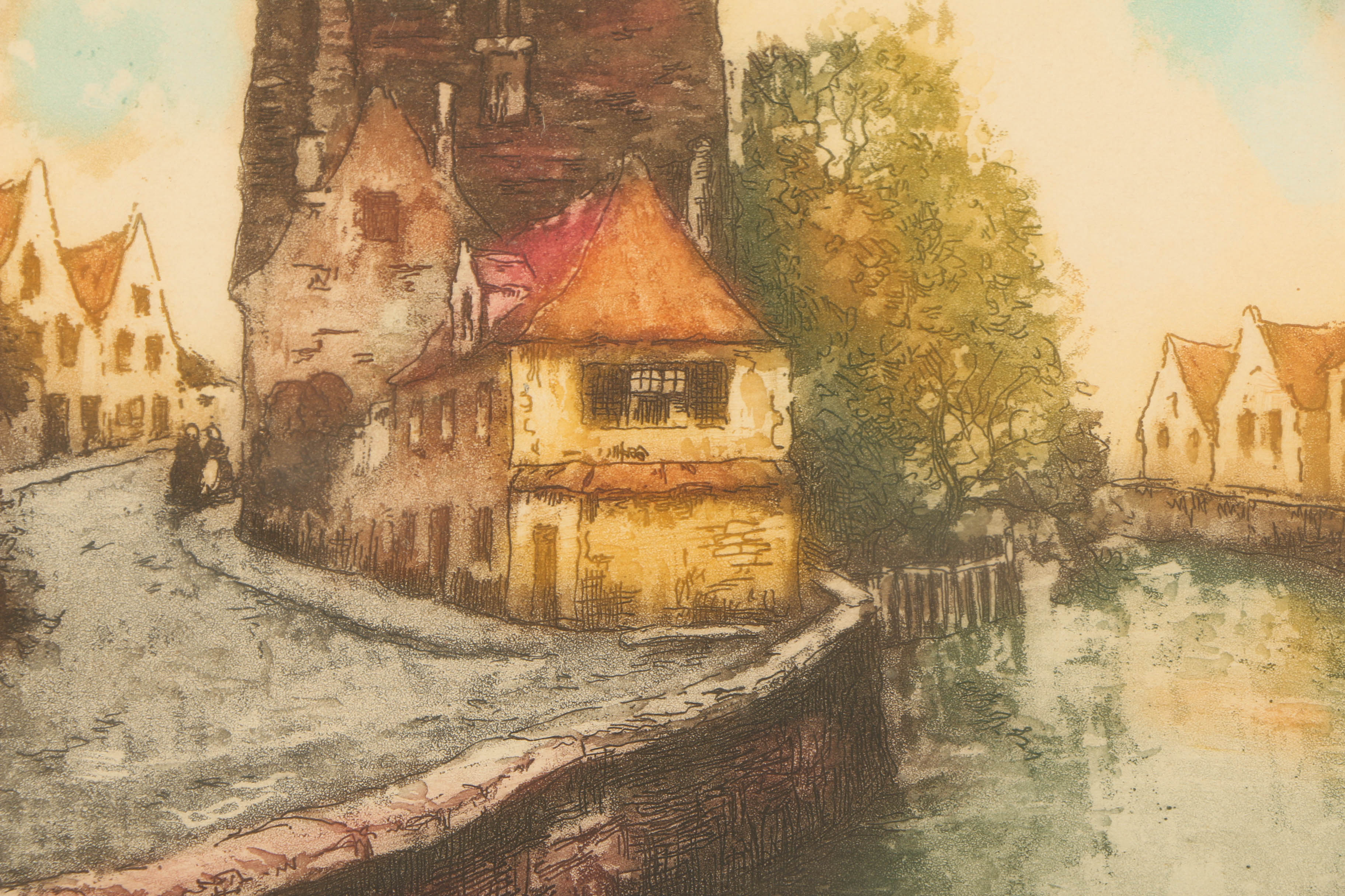 Three Circa 1930s Color Etchings on Paper of French Landscape Scenes