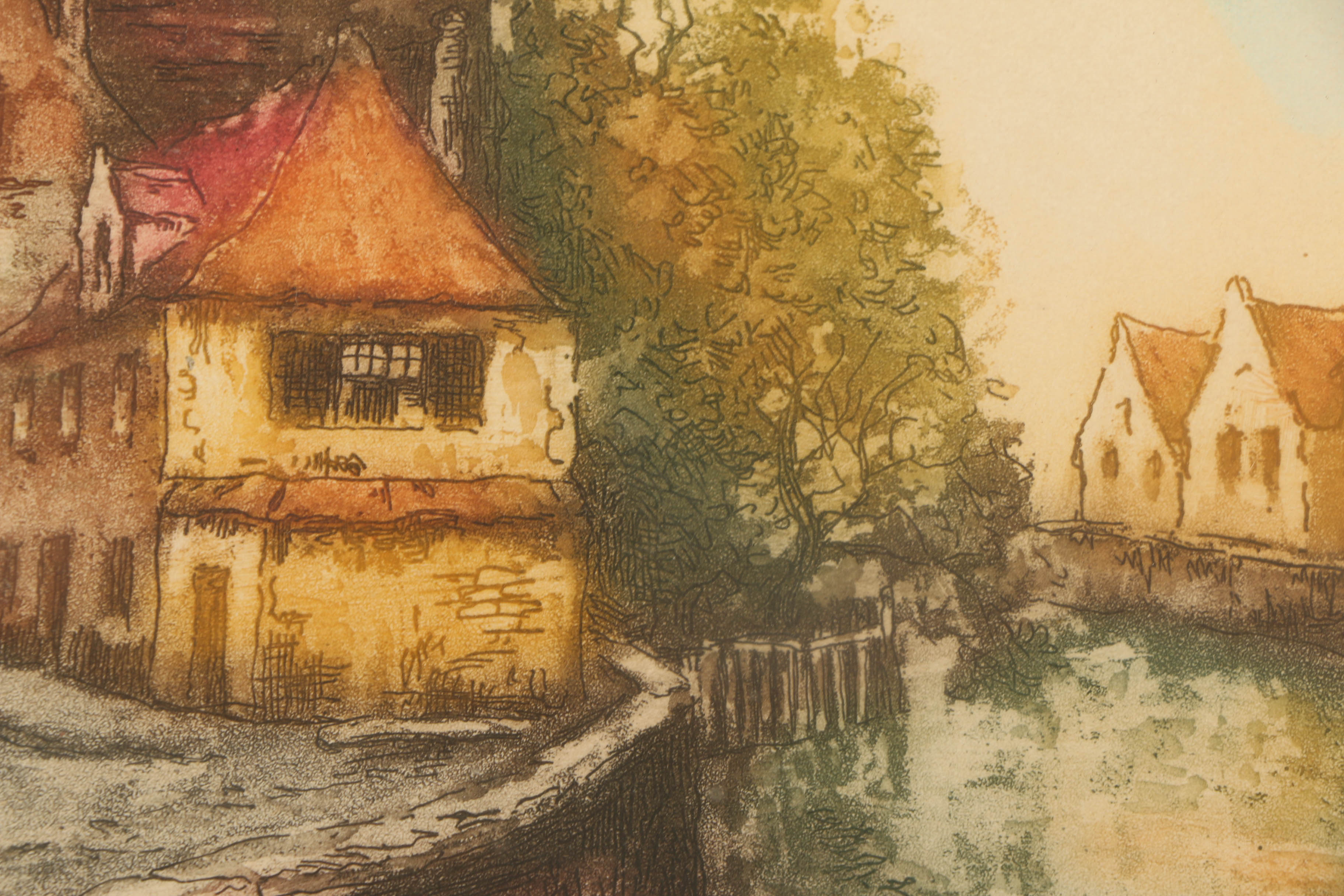 Three Circa 1930s Color Etchings on Paper of French Landscape Scenes