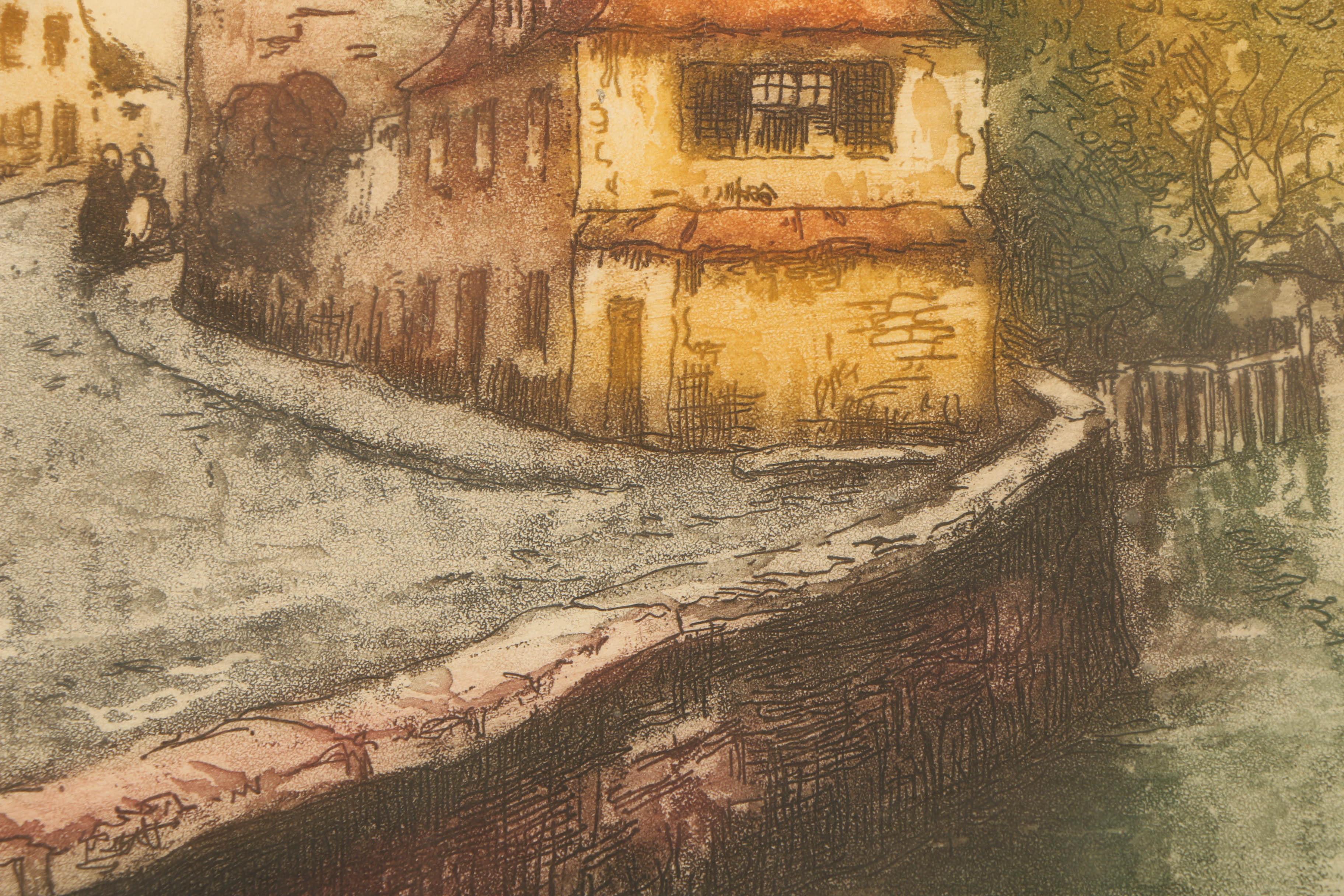 Three Circa 1930s Color Etchings on Paper of French Landscape Scenes