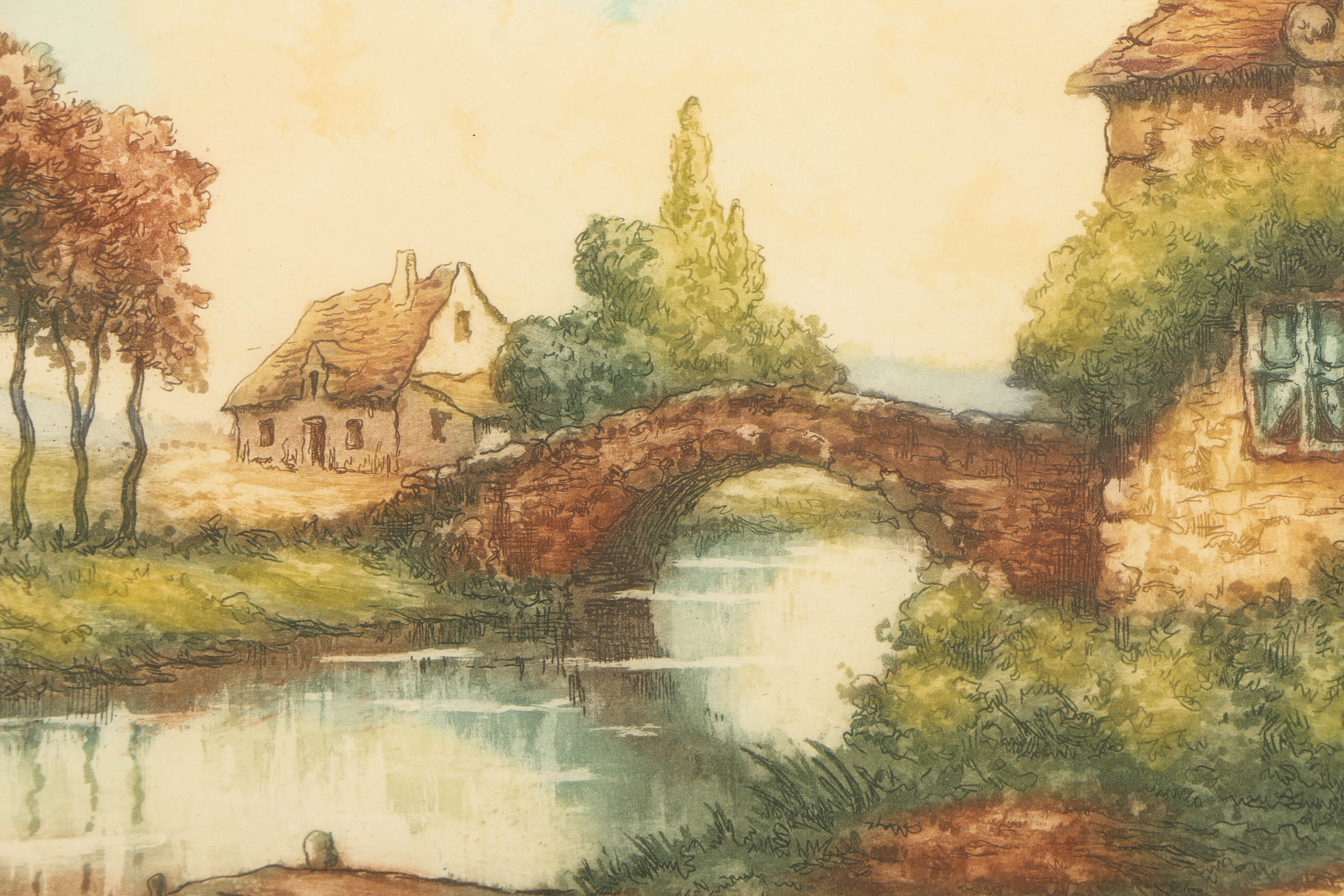 Three Circa 1930s Color Etchings on Paper of French Landscape Scenes