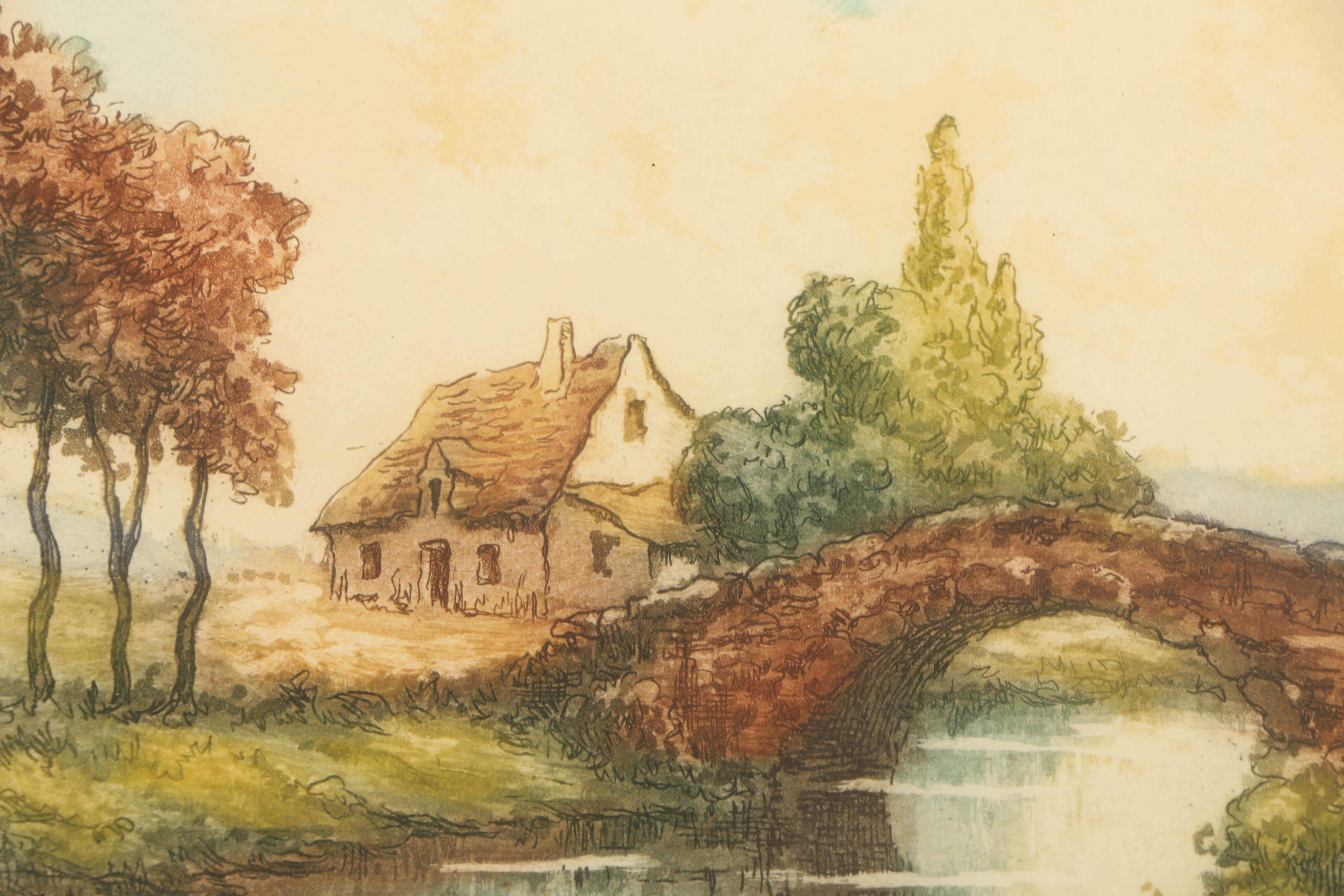 Three Circa 1930s Color Etchings on Paper of French Landscape Scenes
