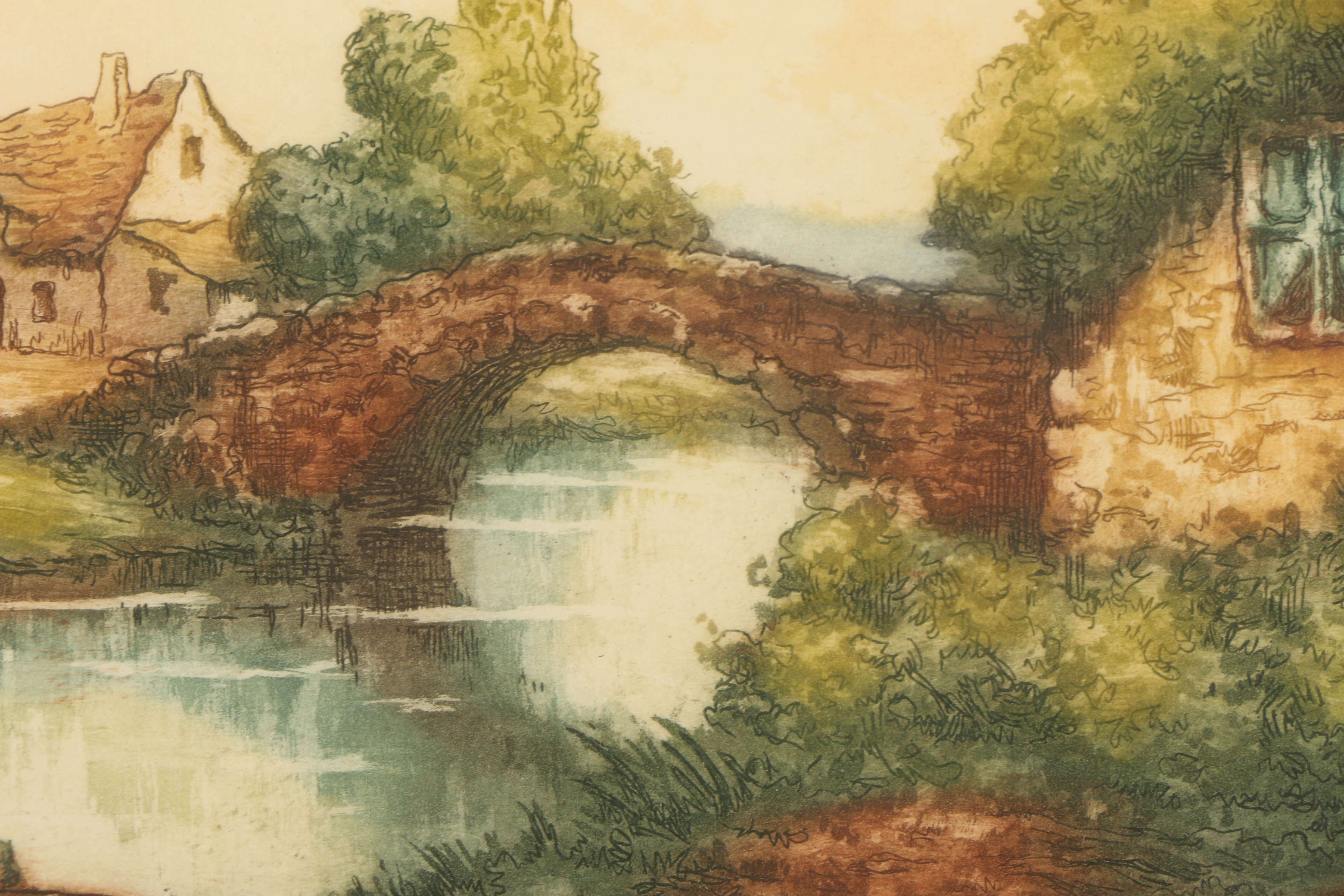 Three Circa 1930s Color Etchings on Paper of French Landscape Scenes