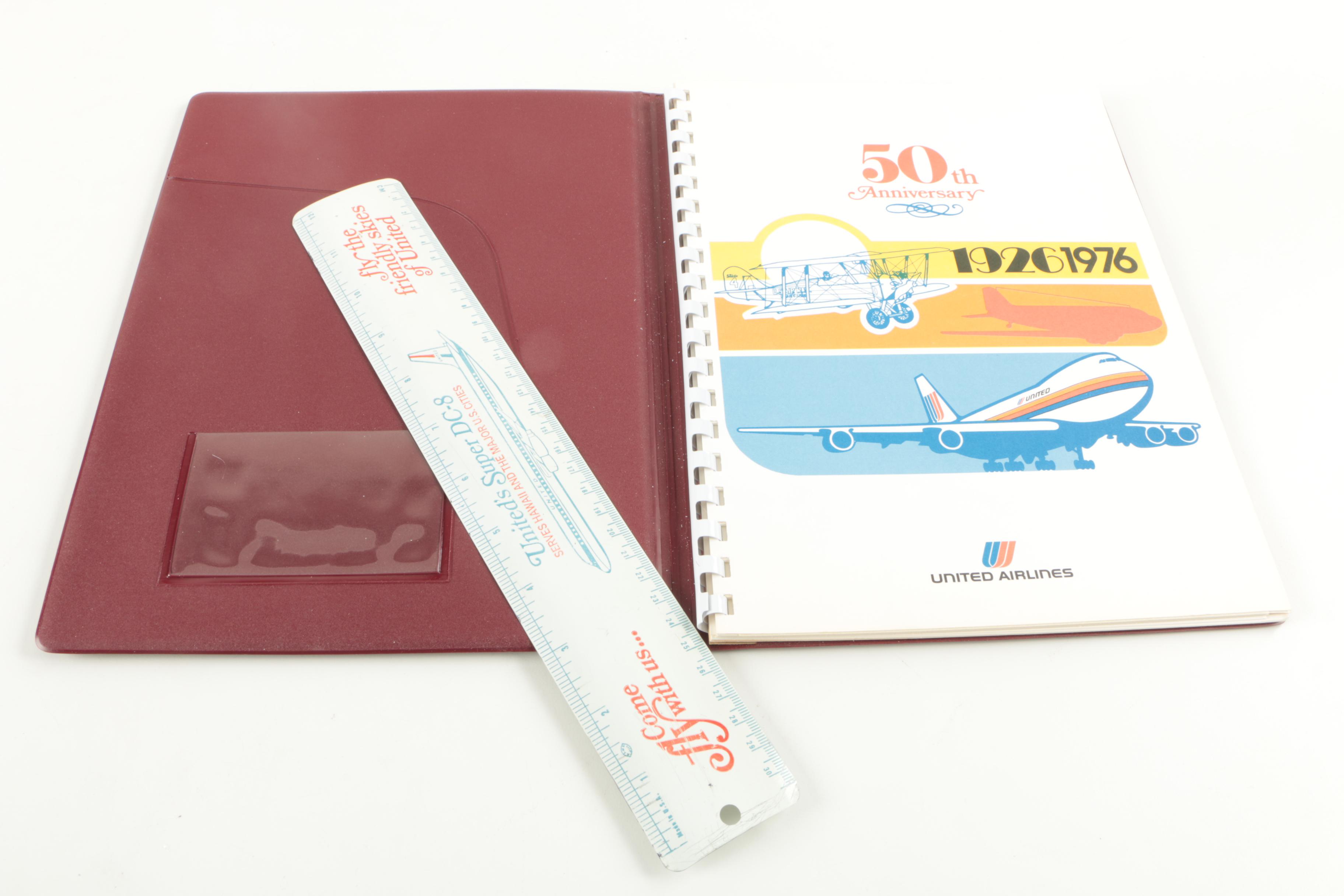 Vintage German Skating and Sleigh Ride Figurines and United Airlines Memorabilia