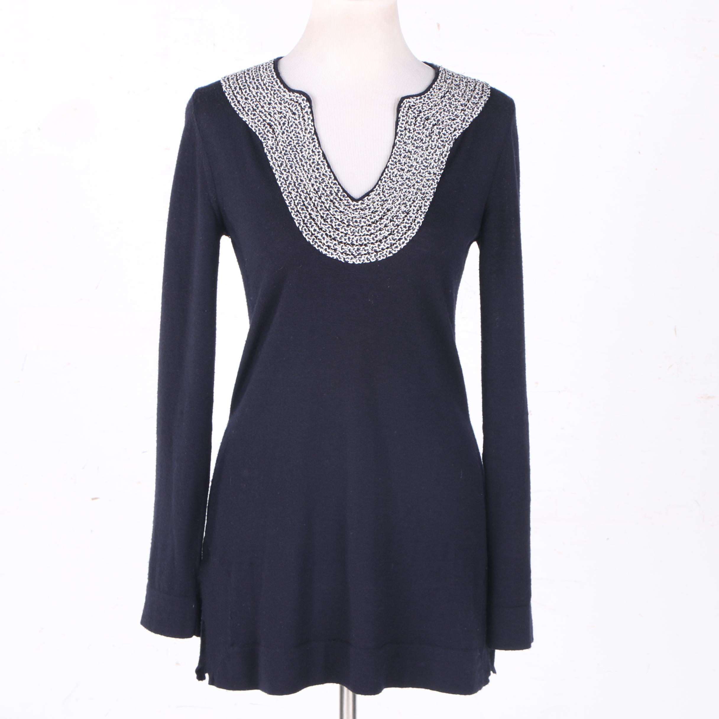 Tory Burch Navy and White Tunic Top