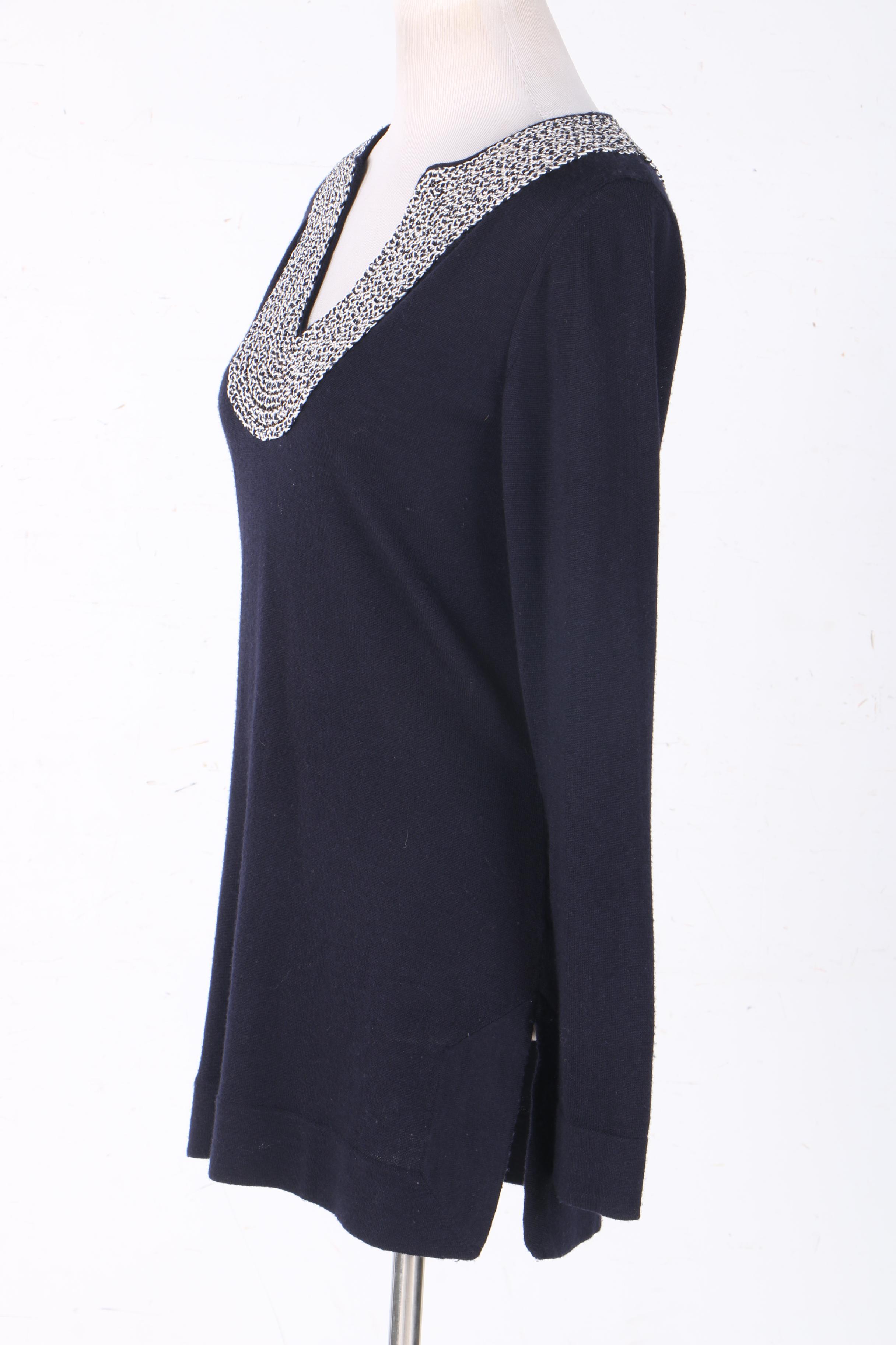 Tory Burch Navy and White Tunic Top