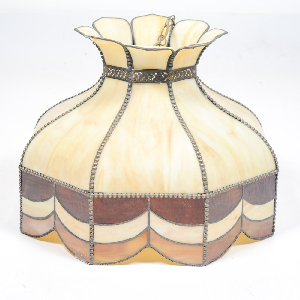 Vintage Leaded Slag Glass Hanging Lamp