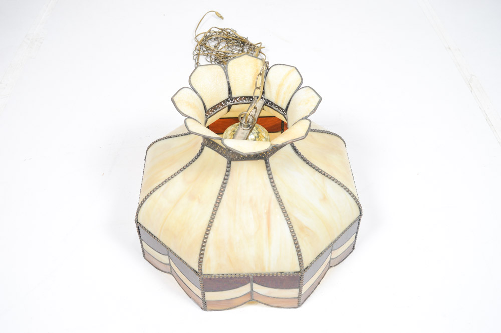 Vintage Leaded Slag Glass Hanging Lamp