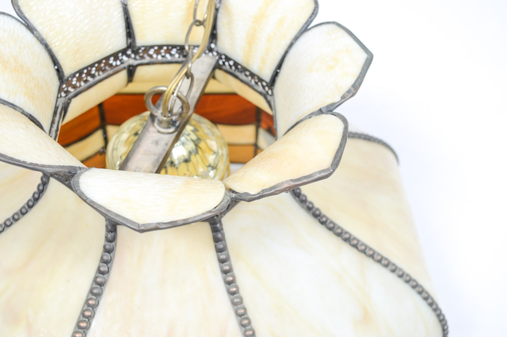 Vintage Leaded Slag Glass Hanging Lamp
