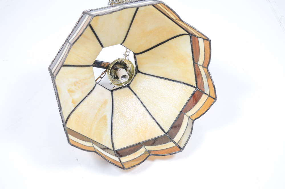 Vintage Leaded Slag Glass Hanging Lamp