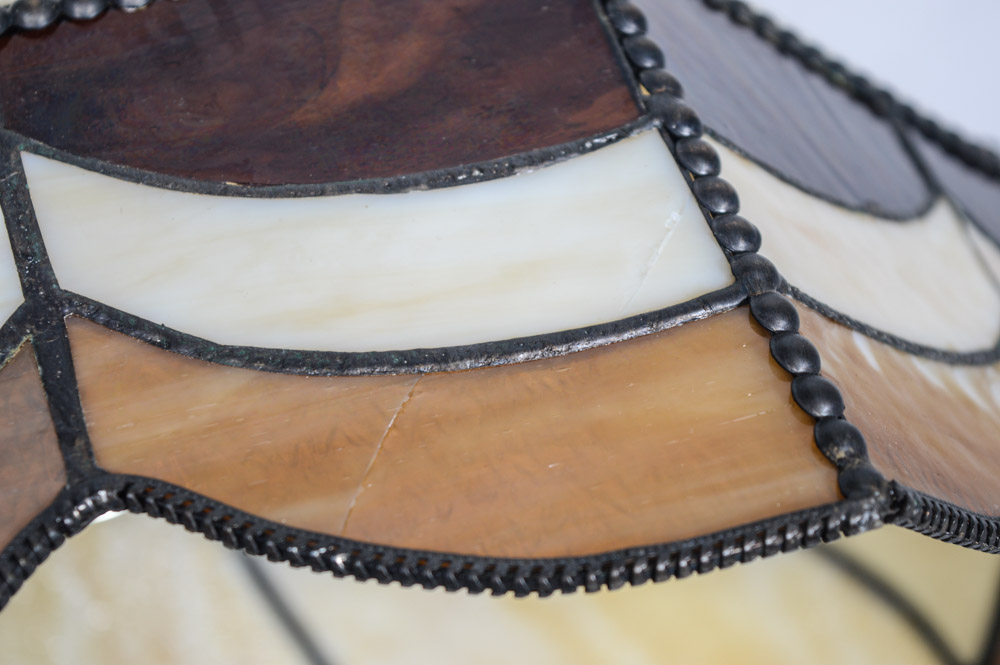 Vintage Leaded Slag Glass Hanging Lamp