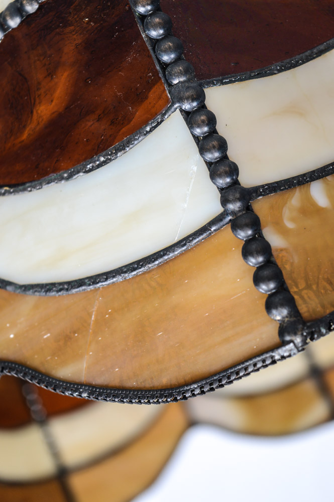 Vintage Leaded Slag Glass Hanging Lamp