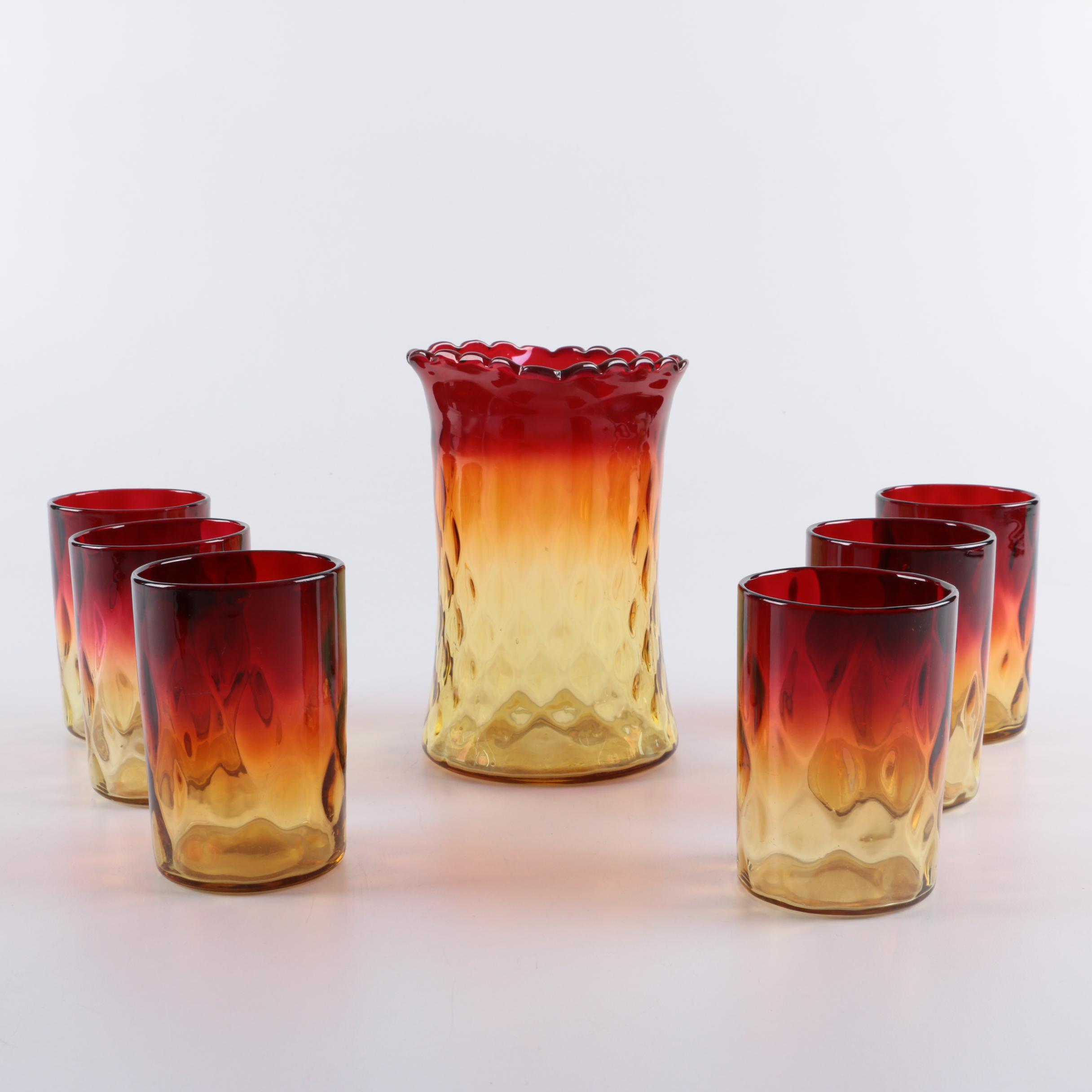 Antique Amberina Glass Tumblers and Vase