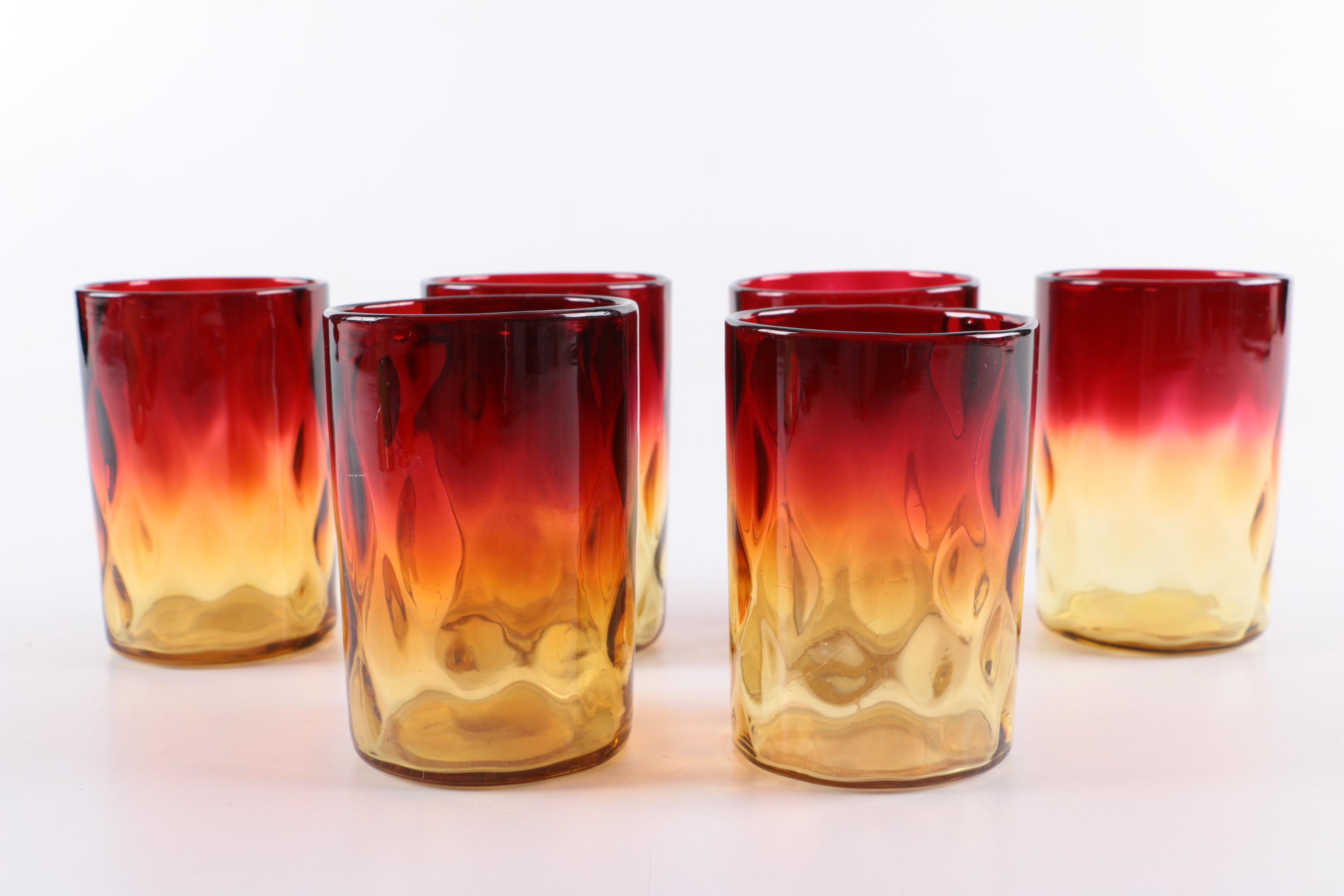 Antique Amberina Glass Tumblers and Vase