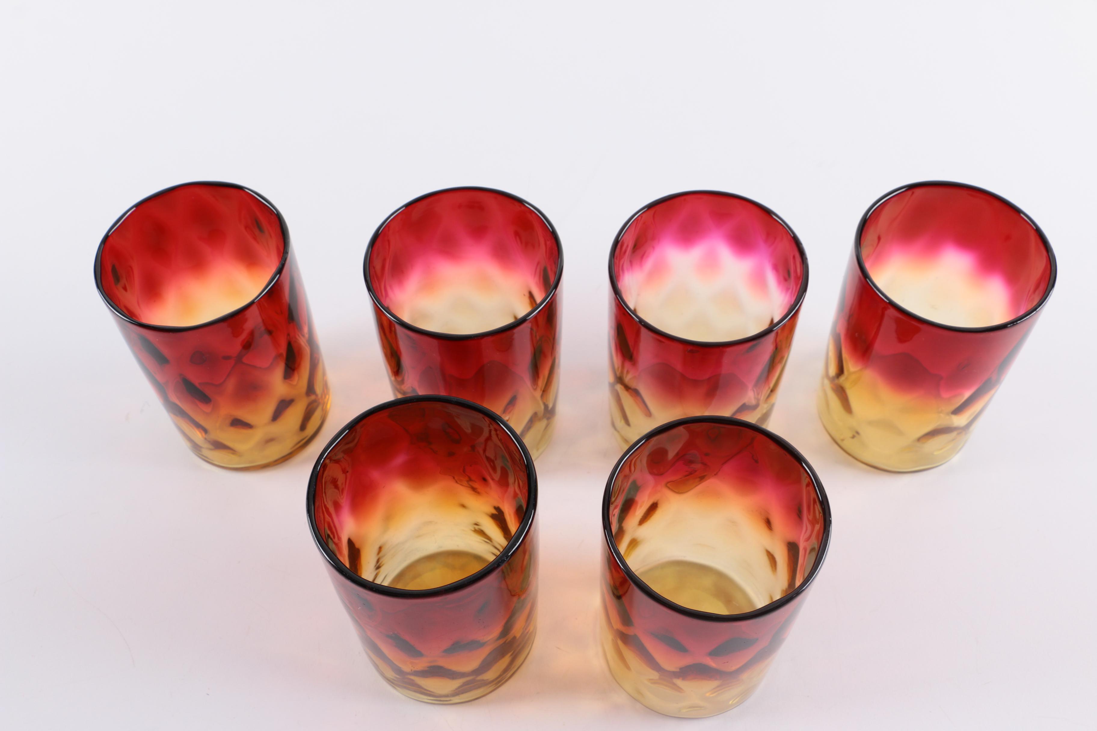 Antique Amberina Glass Tumblers and Vase