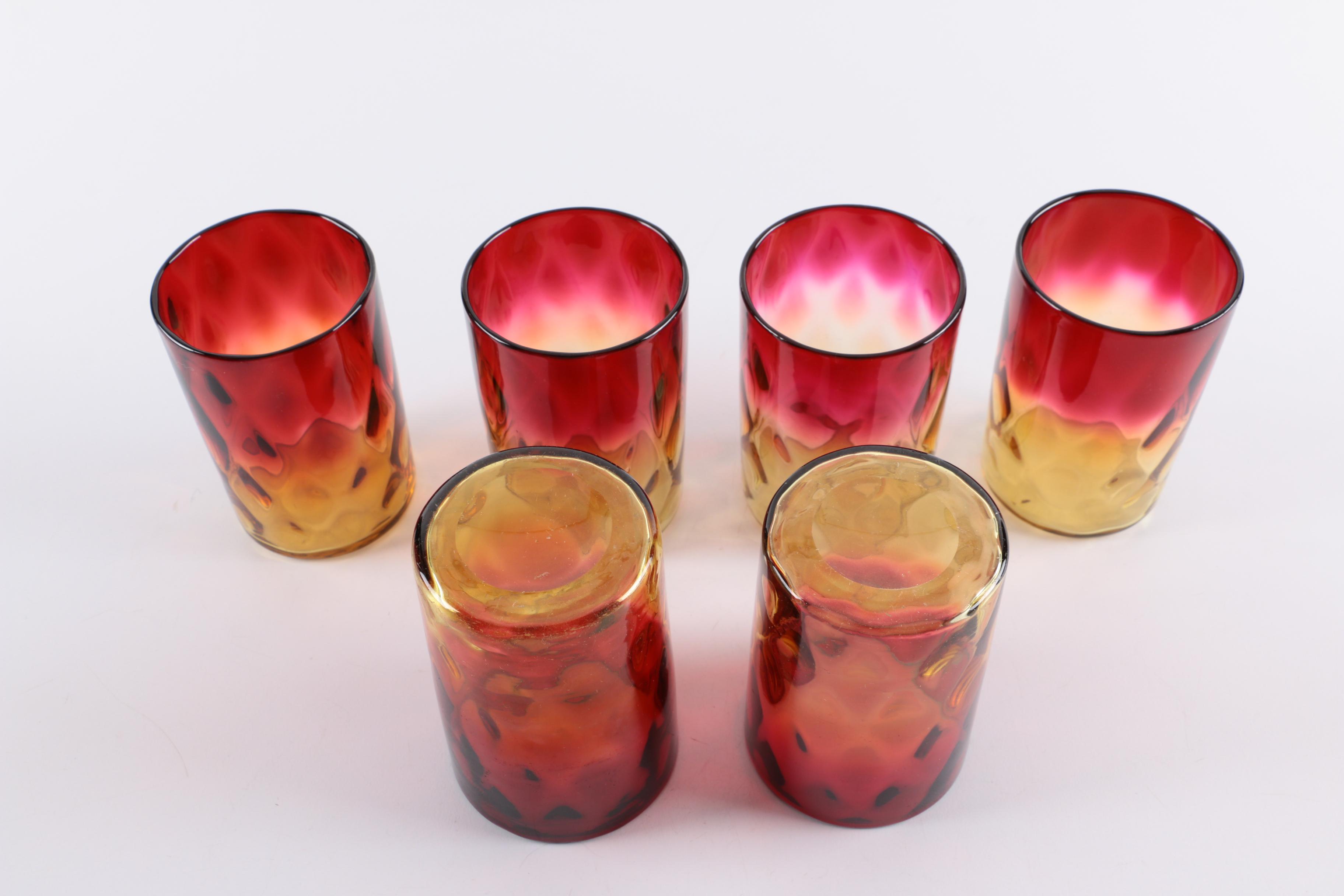 Antique Amberina Glass Tumblers and Vase
