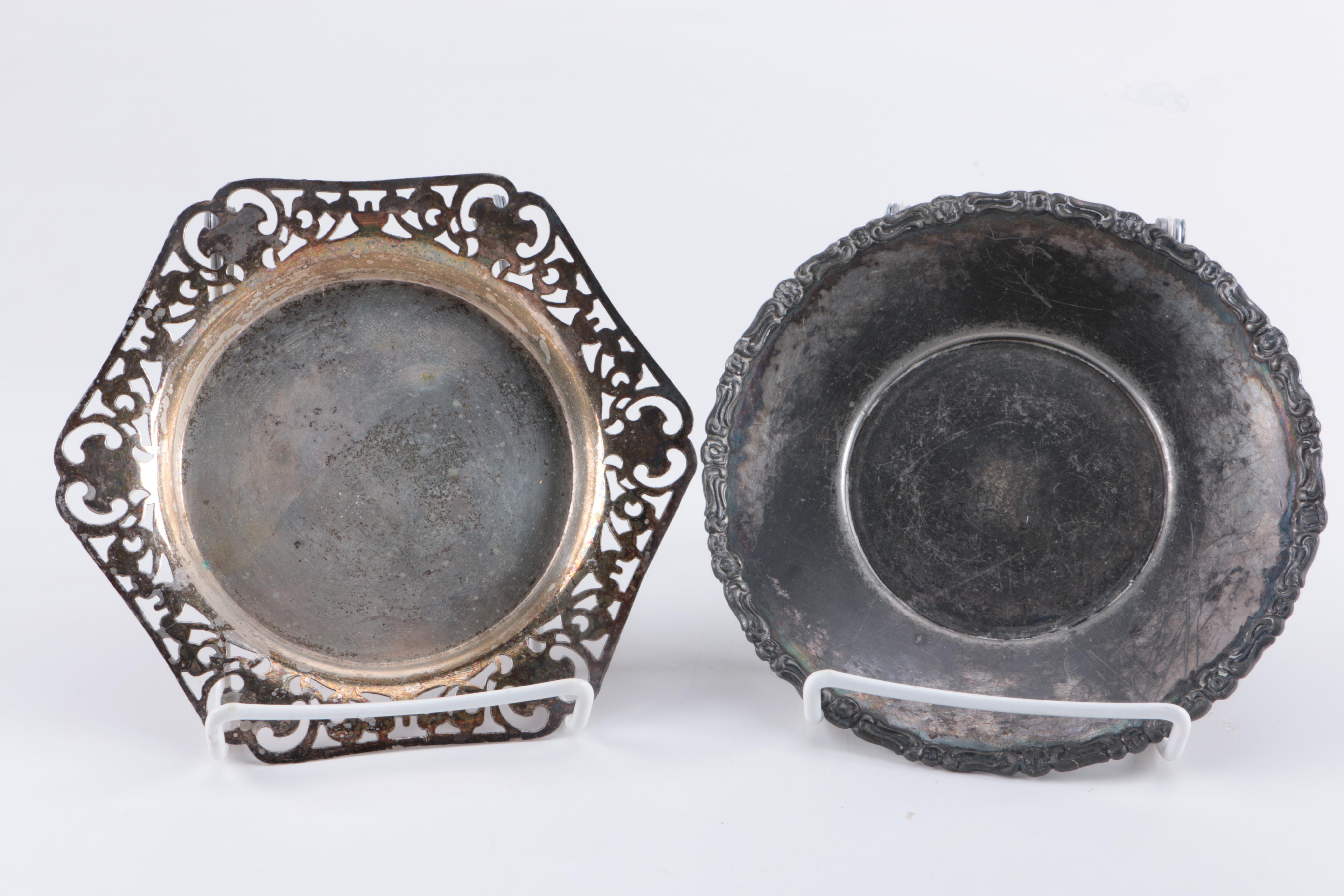 Assortment of Porcelain and Silver Plate Decor Including Barbour Silver