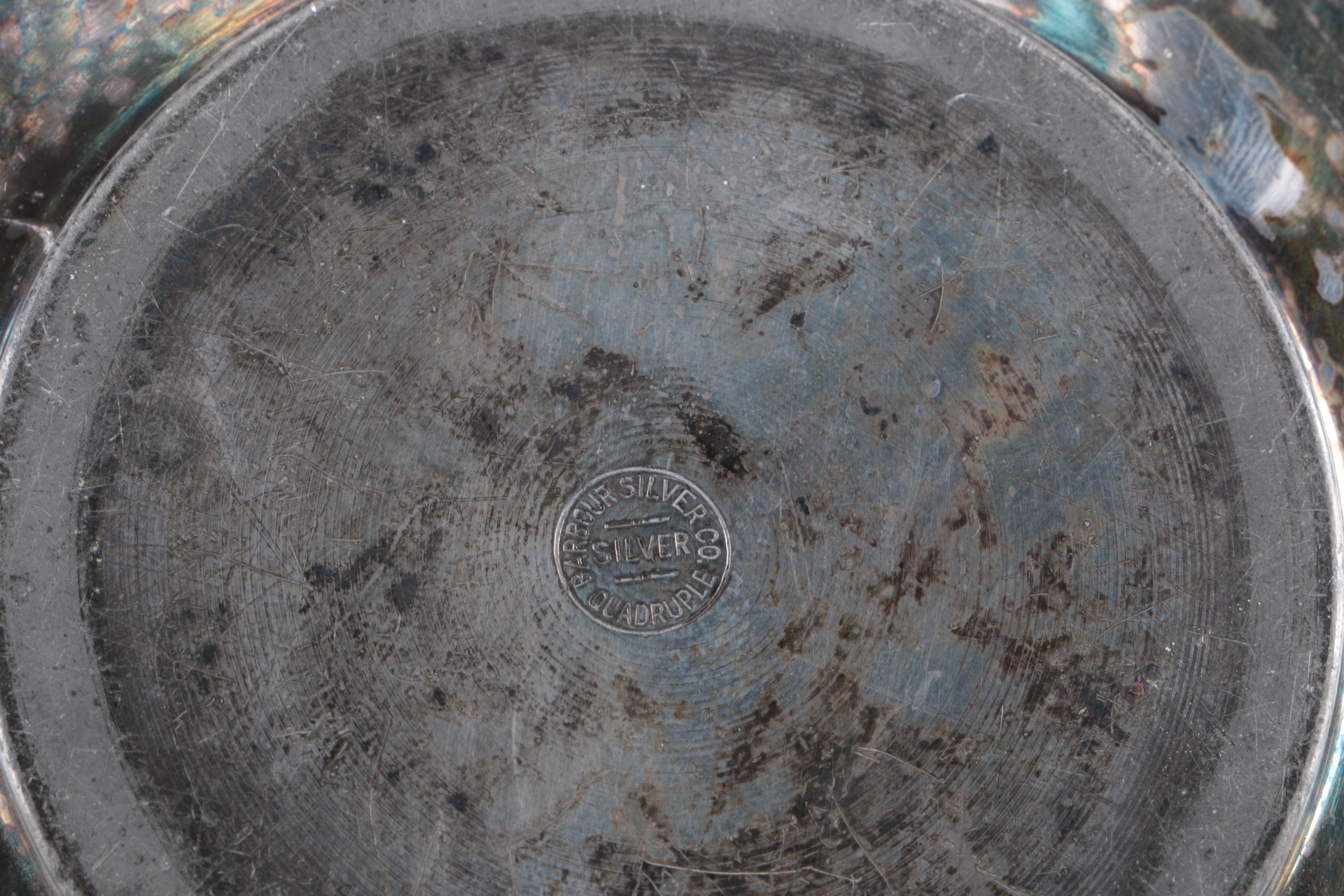 Assortment of Porcelain and Silver Plate Decor Including Barbour Silver
