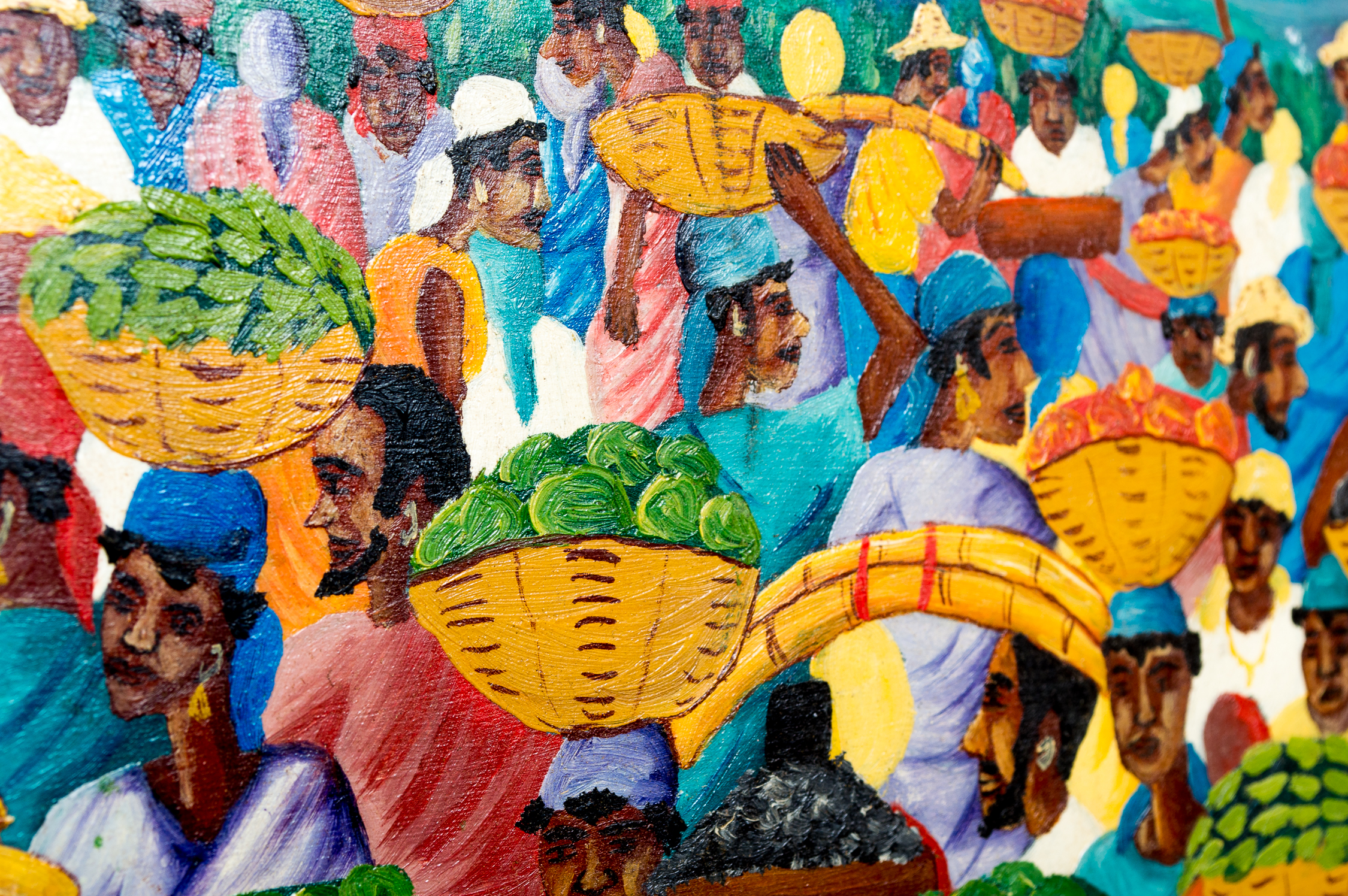 Guy Beauvais 1972 Acrylic Folk Art Painting "Haitian Marketplace"