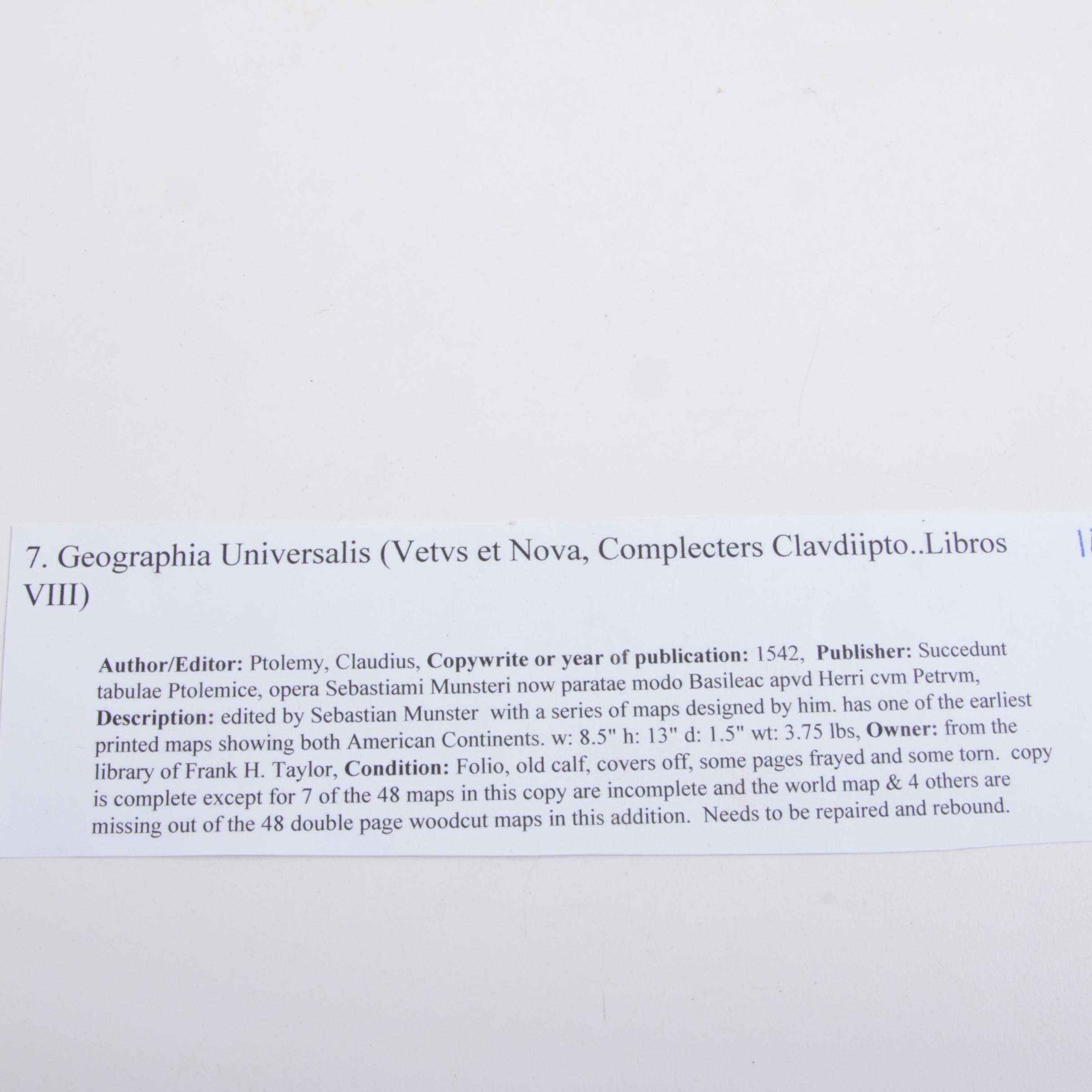 1542 Ptolemy "Geographia Universalis" Second Edition Edited by Sebastian Münster