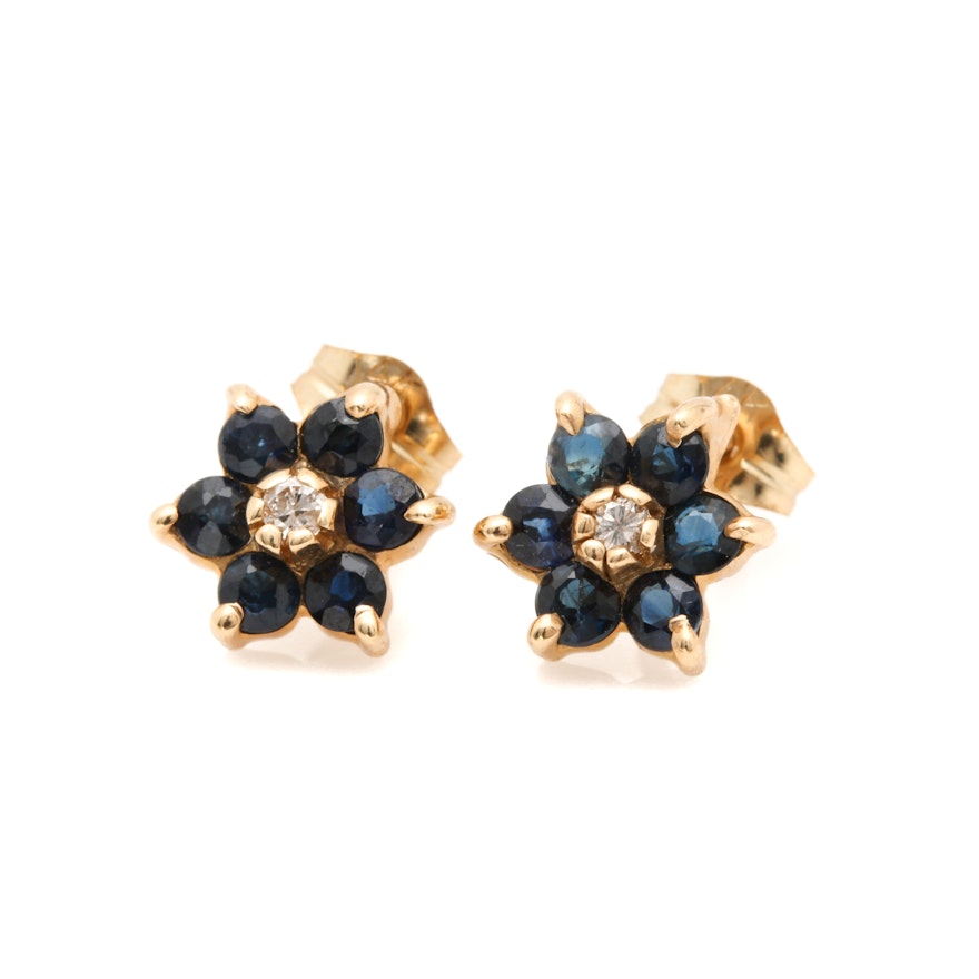 14K Yellow Gold Sapphire Diamond Earrings