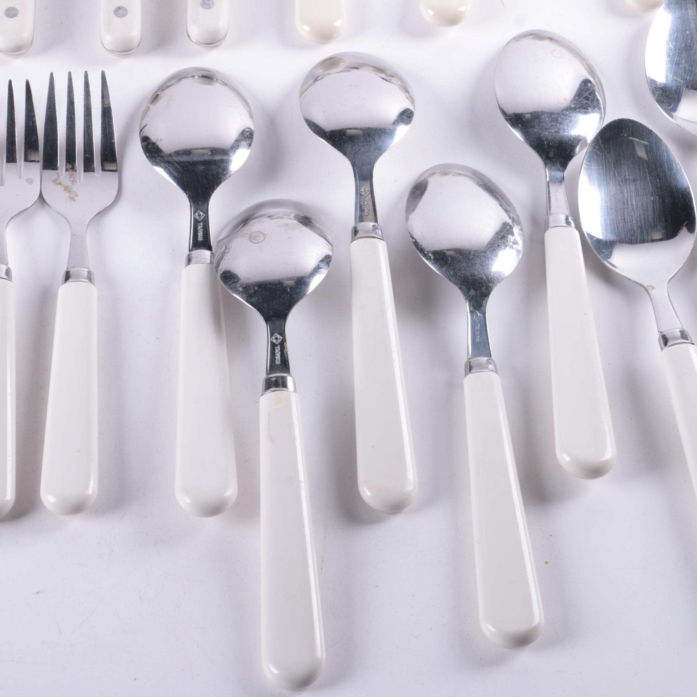 White Plastic Handled Stainless Flatware