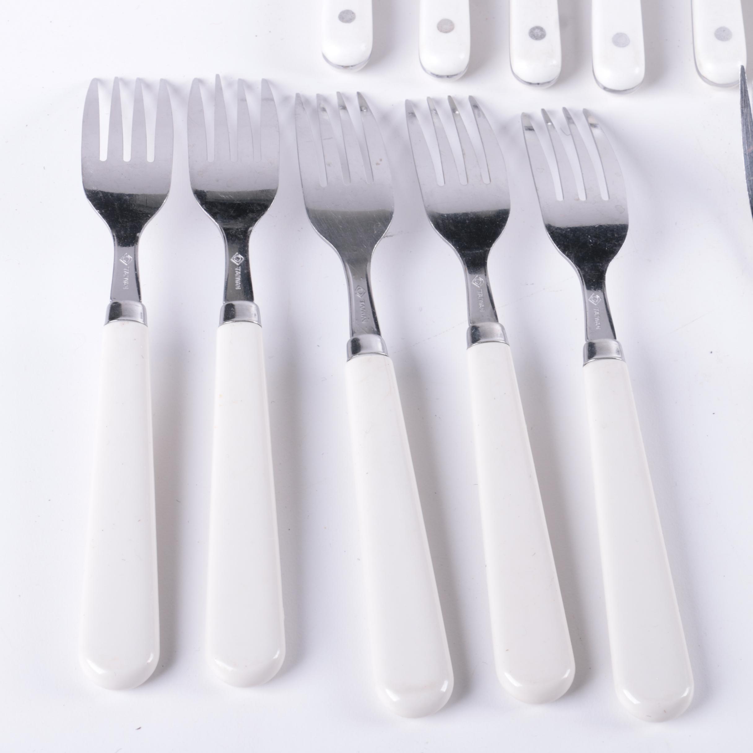 White Plastic Handled Stainless Flatware